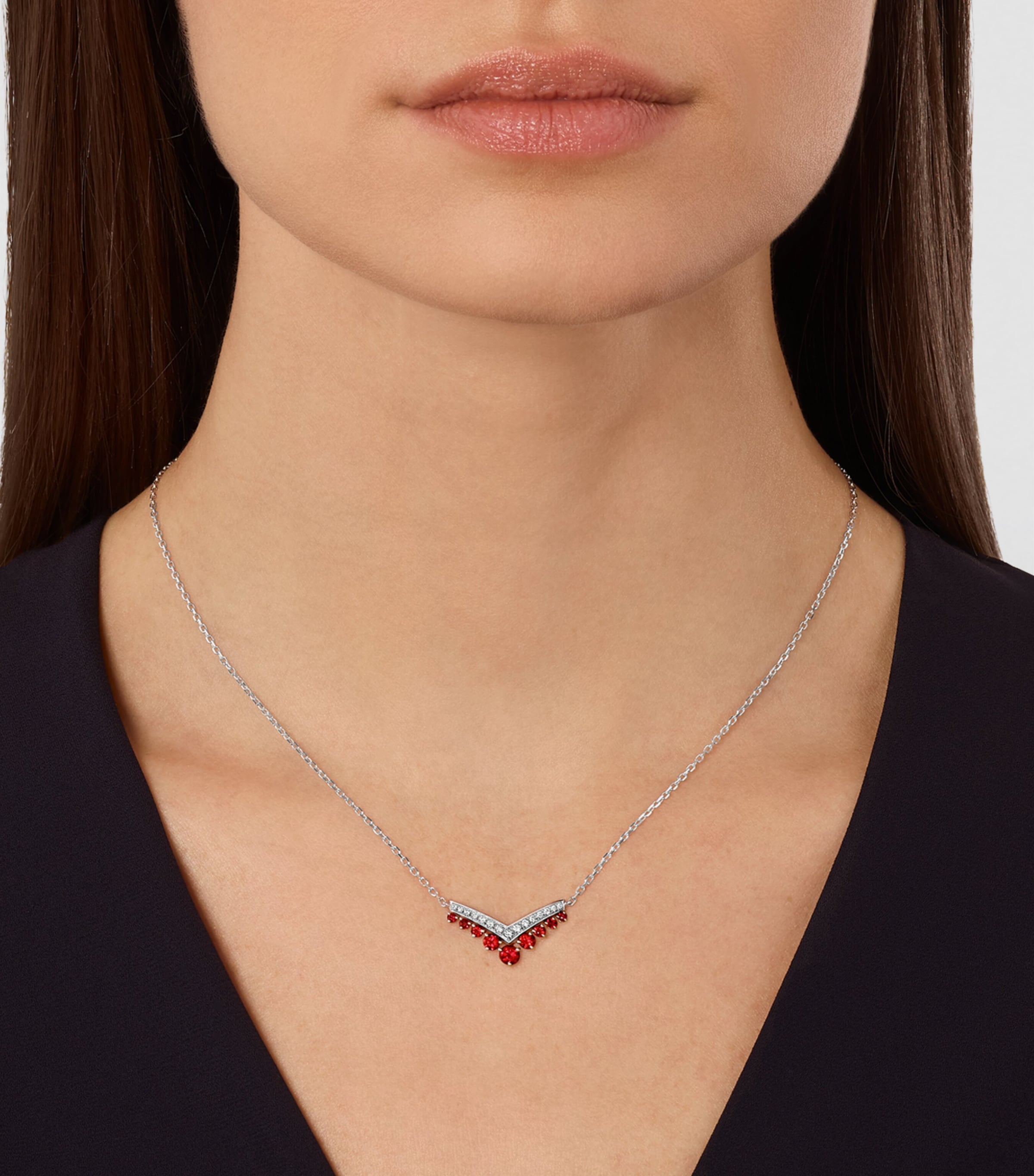 White Gold, Ruby and Diamond Joséphine Aigrette Pendant Necklace WHITE GOLD Image 3