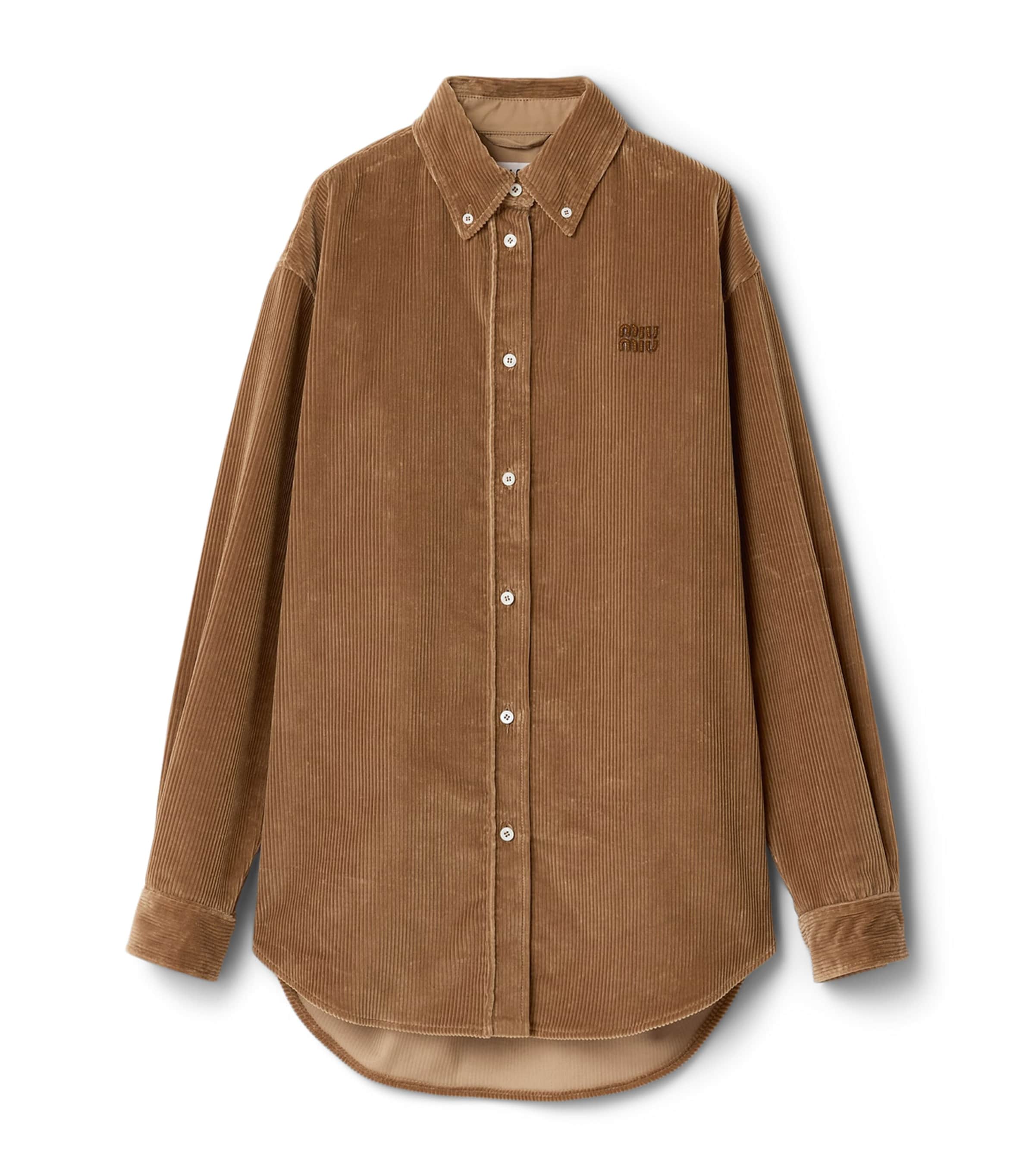 Miu Miu Womens Corduroy Suede-Trim Shirt Image 1