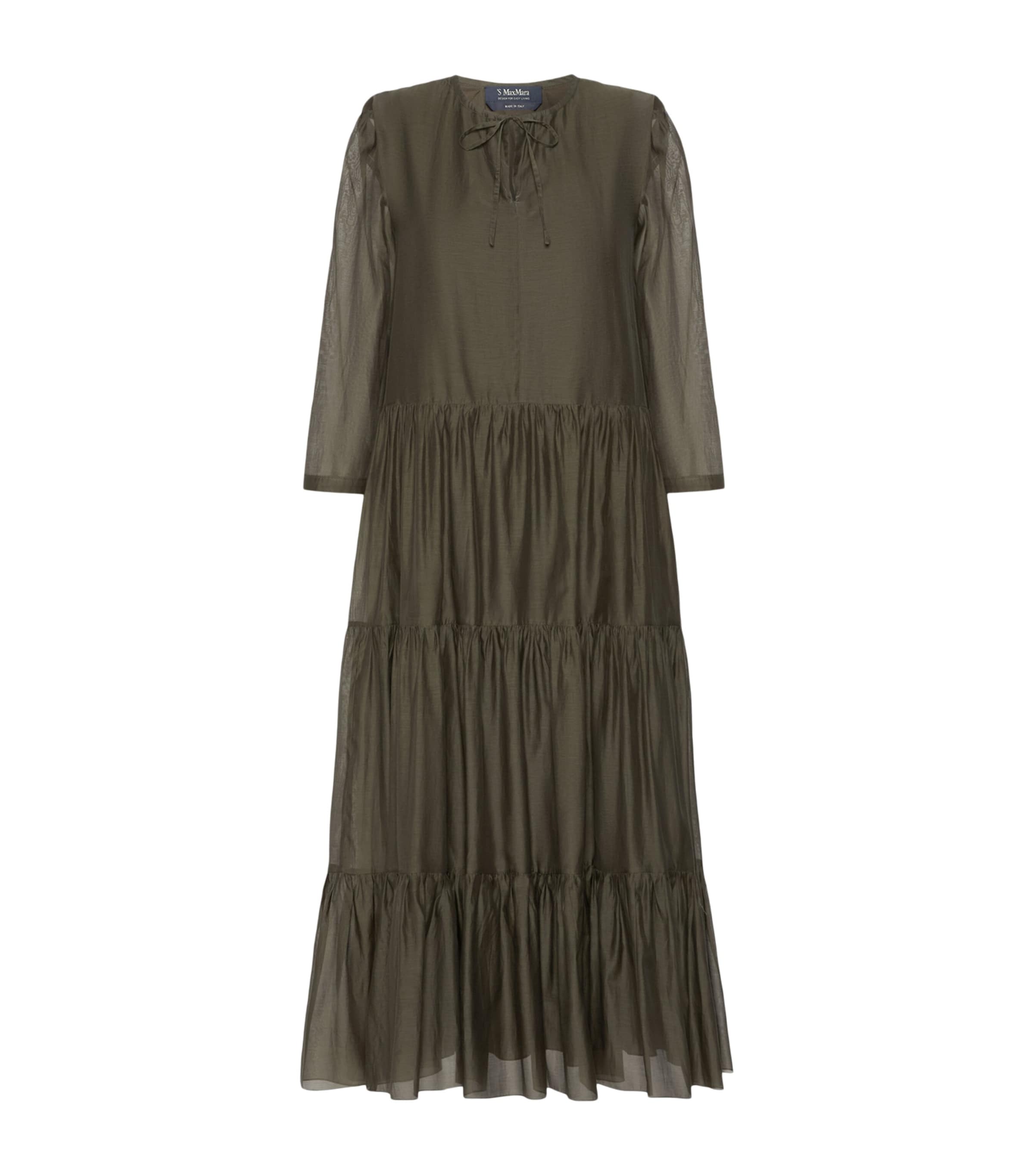 Max Mara Womens Cotton-Silk Voile Maxi Dress Kaki Image 1