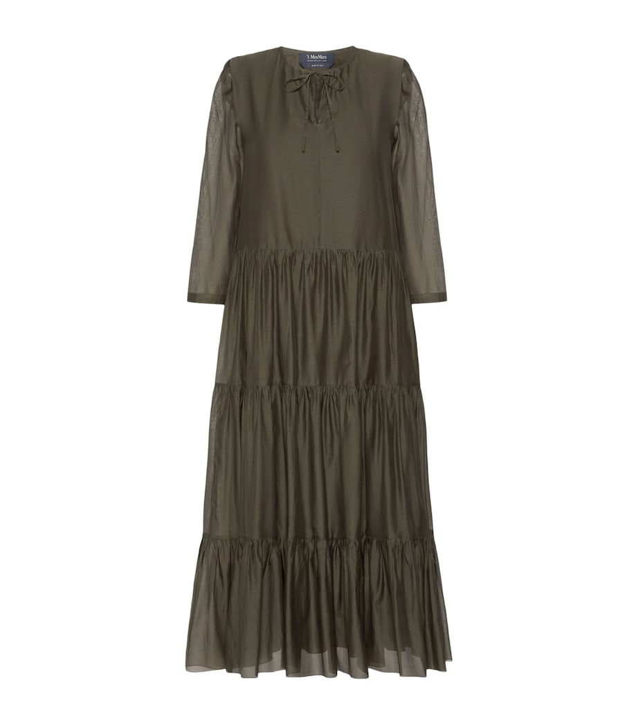 Max Mara Womens Cotton-Silk Voile Maxi Dress Kaki Image 1