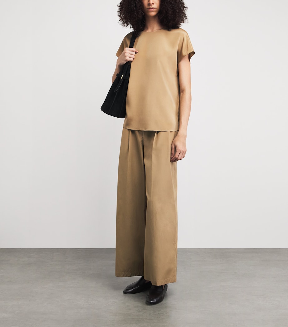 Lafayette 148 Womens Silk-Blend T-Shirt Cadkh Cadet Khaki Image 2