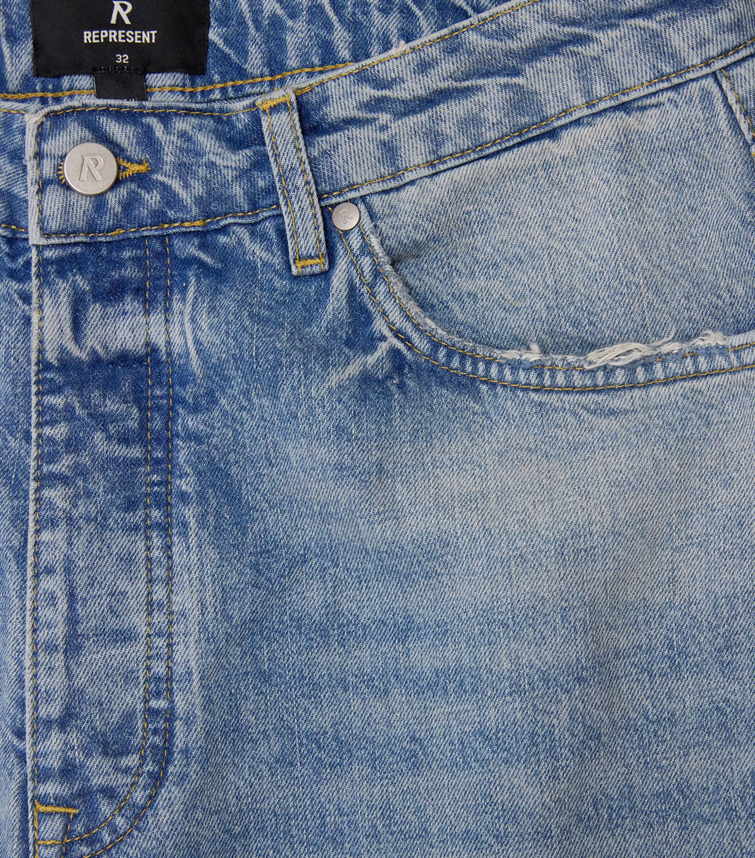Represent Mens Ripped Heaton Straight Jeans Light Vintage Blue Image 6