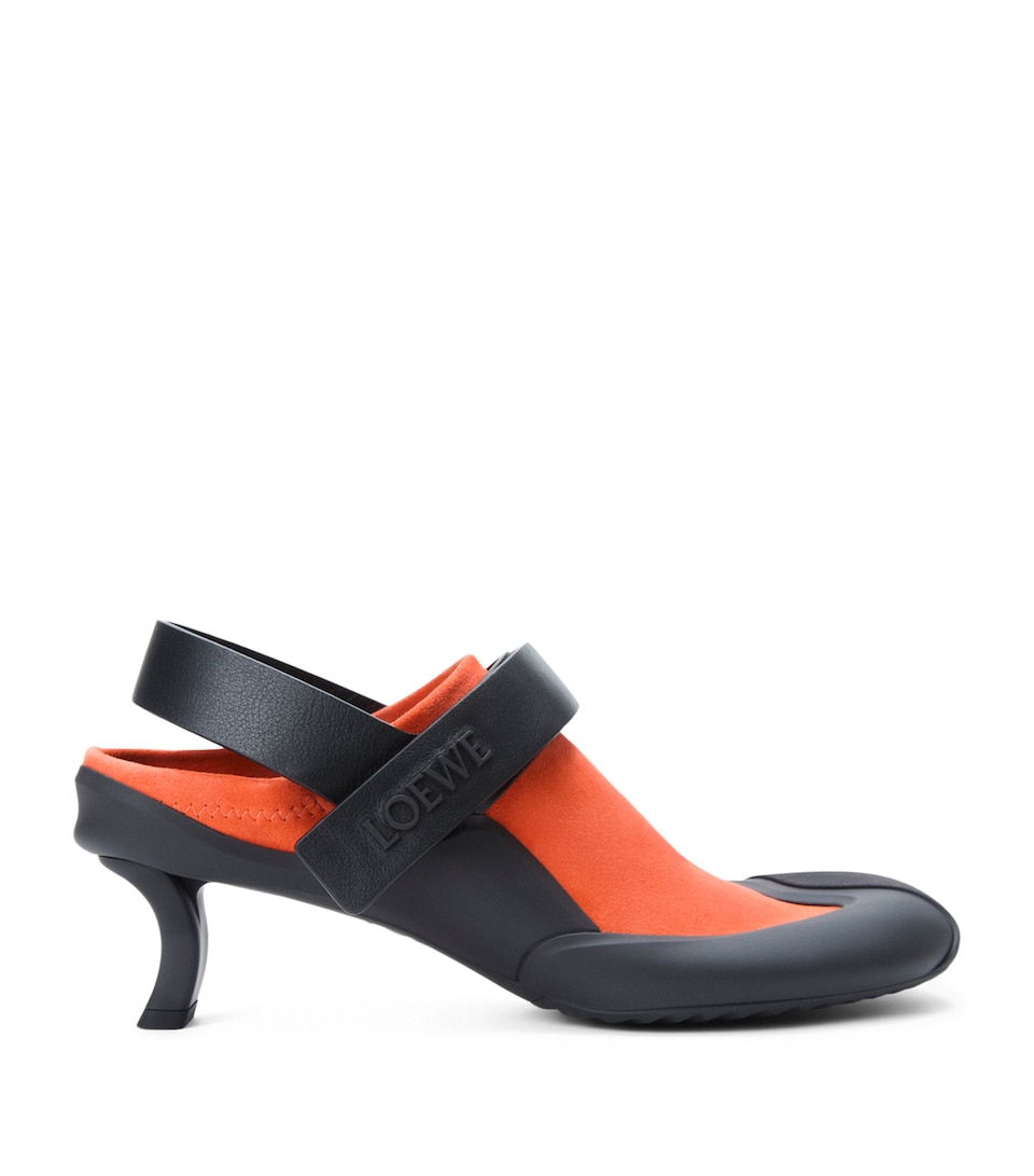 LOEWE Leather Dive Slingback Mules 45 Deep Saffron/black