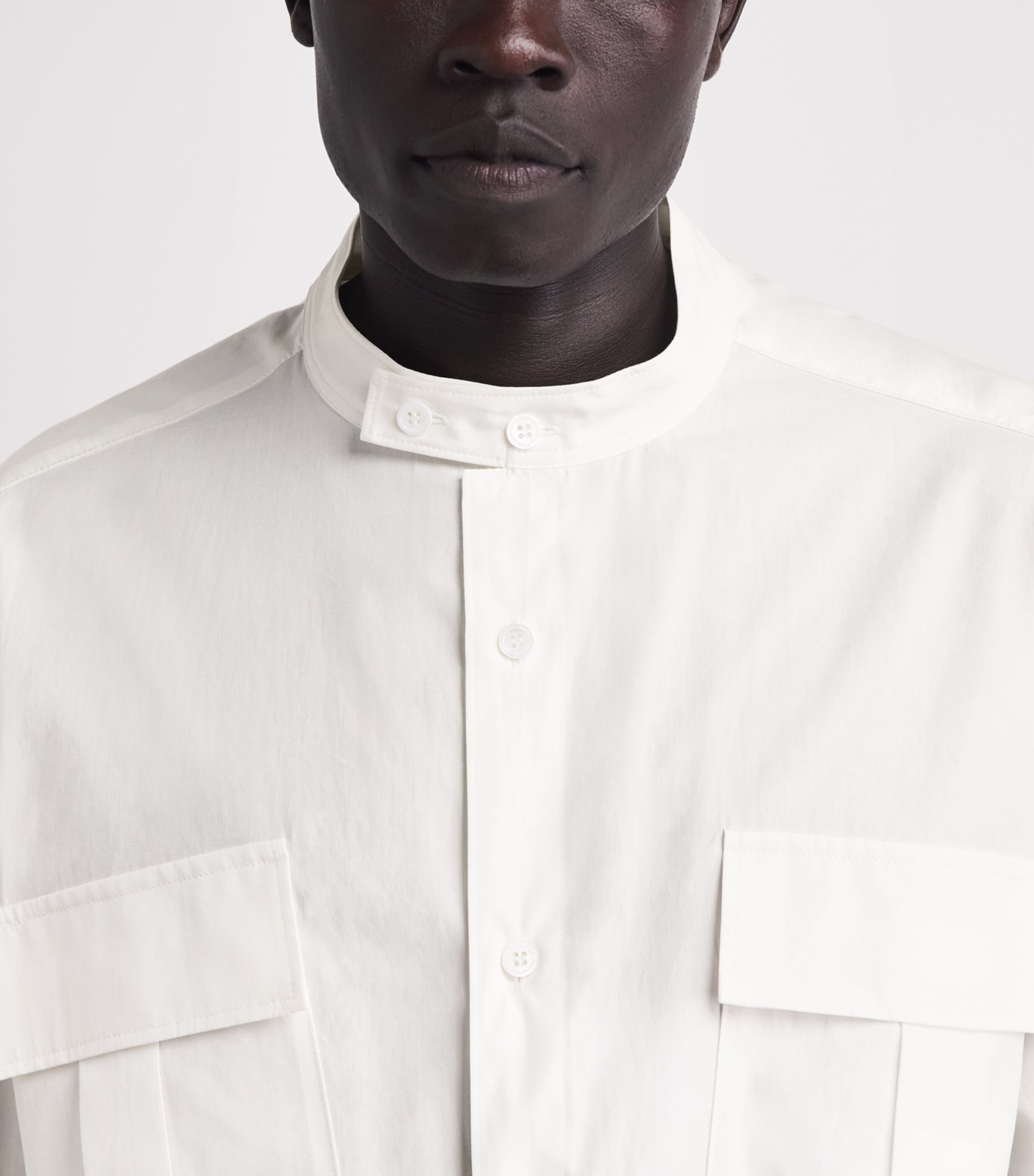 Yohji Yamamoto Mens Cotton Twin-Pocket Shirt White Image 3