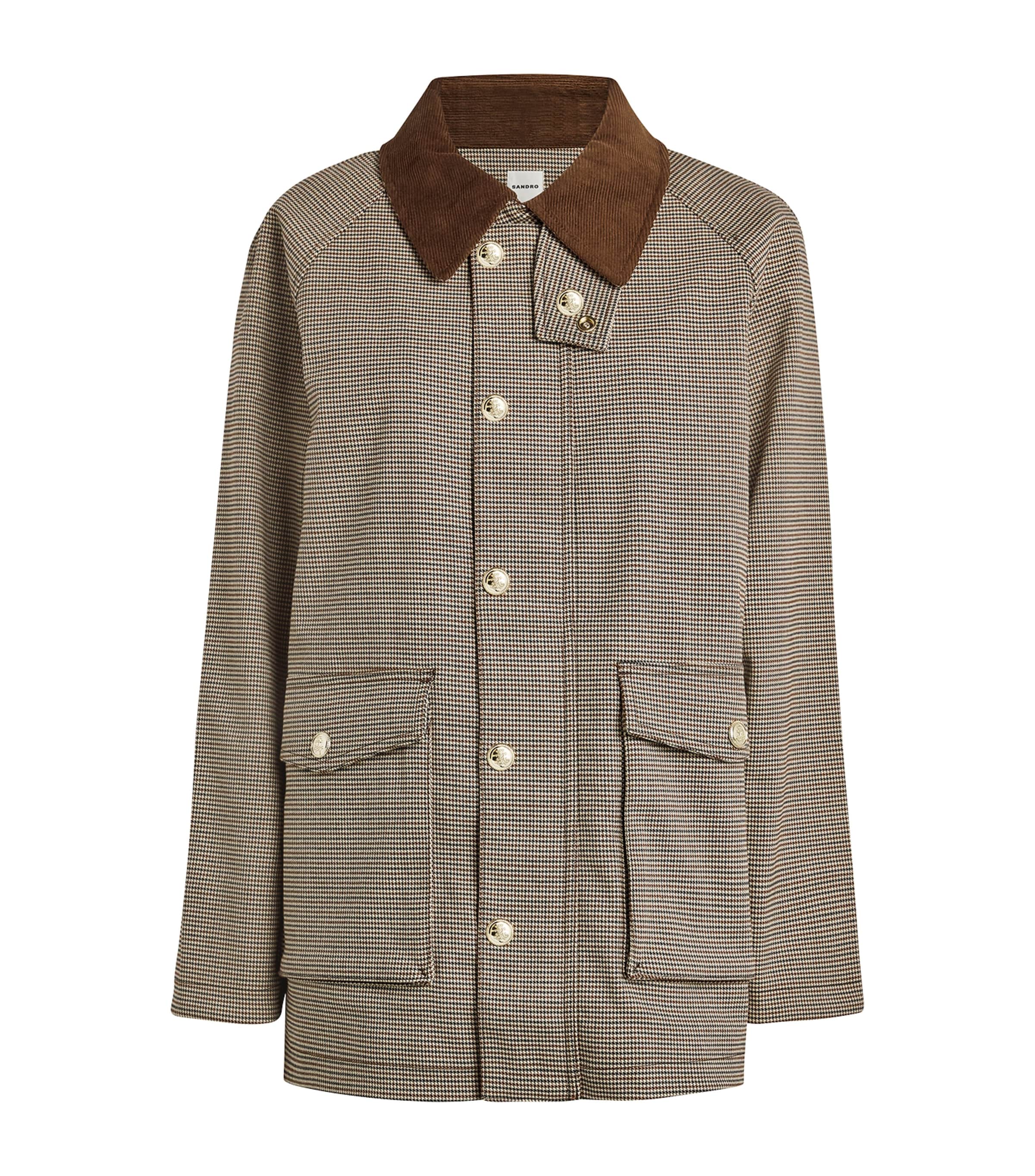 Sandro Corduroy-collar Padded Coat In Brown
