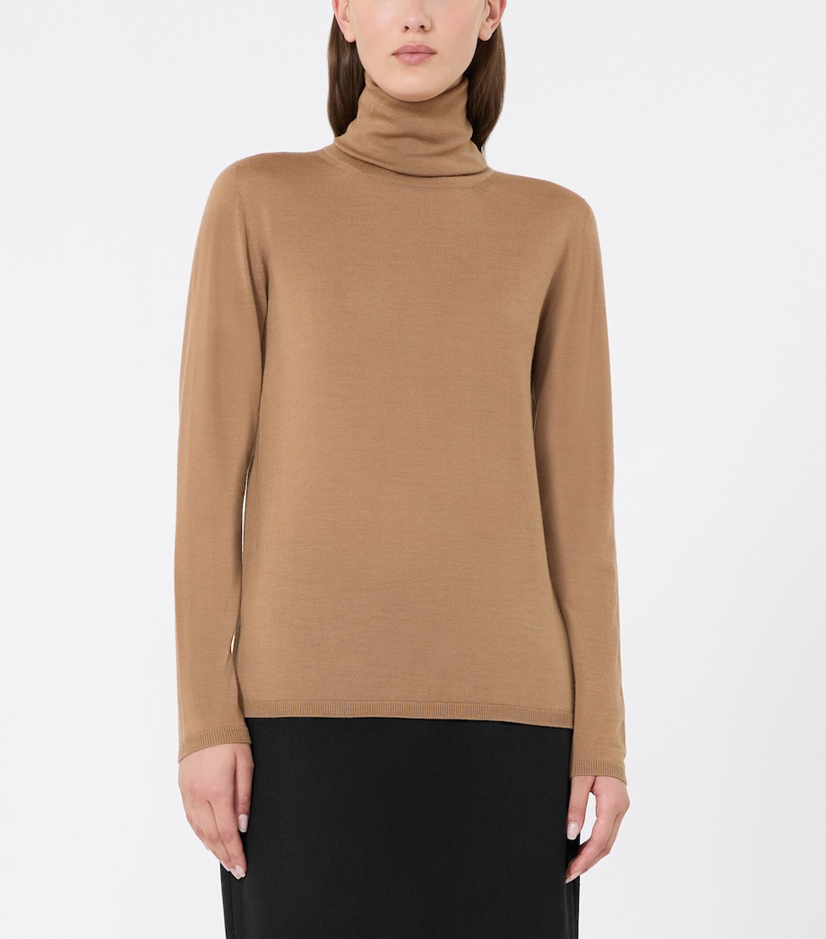 Max Mara Womens Virgin Wool Rollneck Sweater Camel Image 3