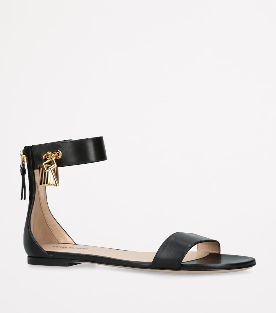 Leather Padlock Sandals BLACK Image 3