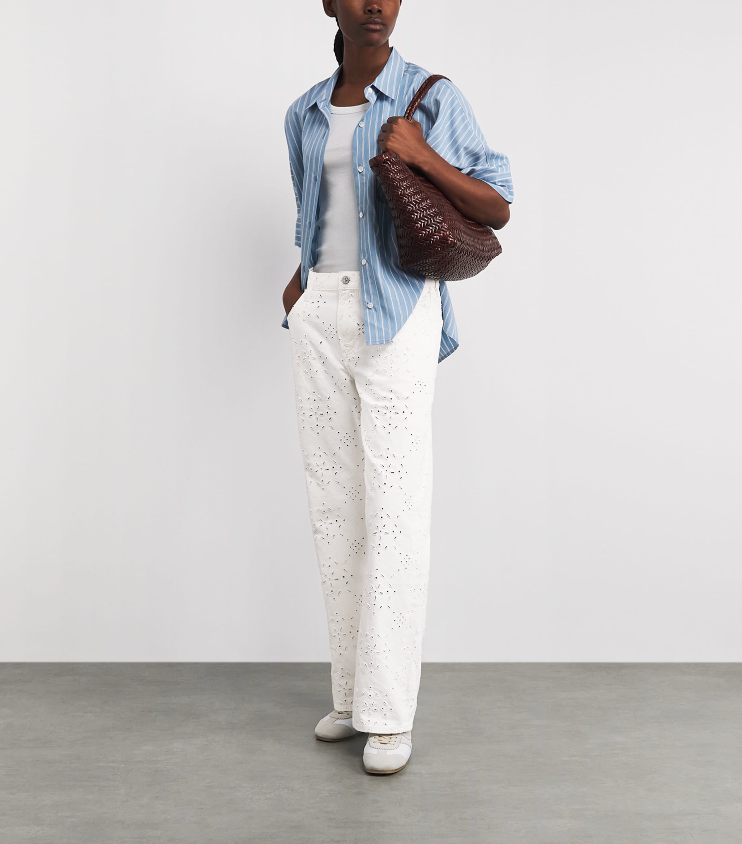 Citizens of Humanity Womens Eyelet Lindz Easy Straight Jeans Blanc Soft White Image 2