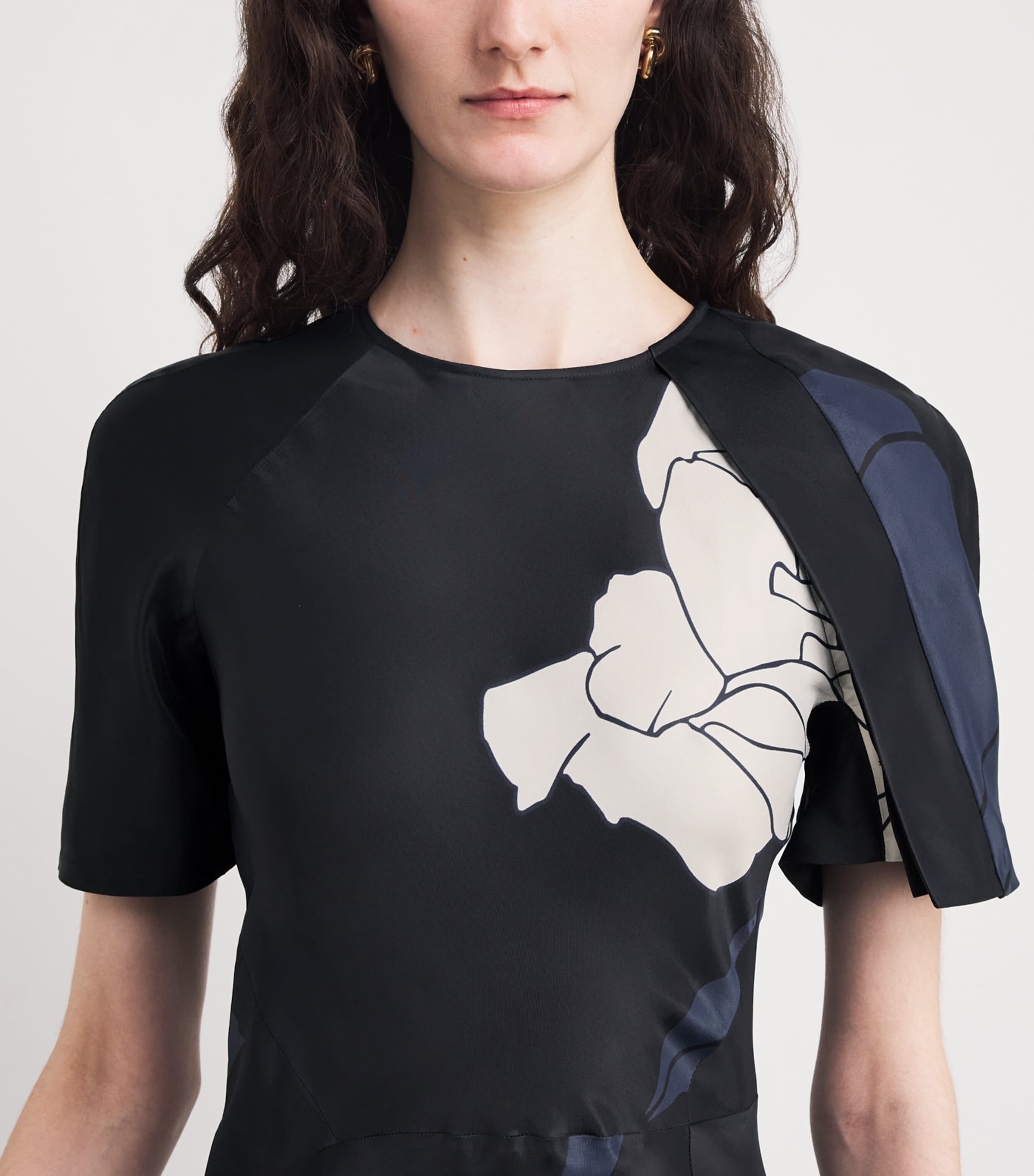 Floral Split-Hem Midi Dress 9638 DARK NV/PALE RS Image 4