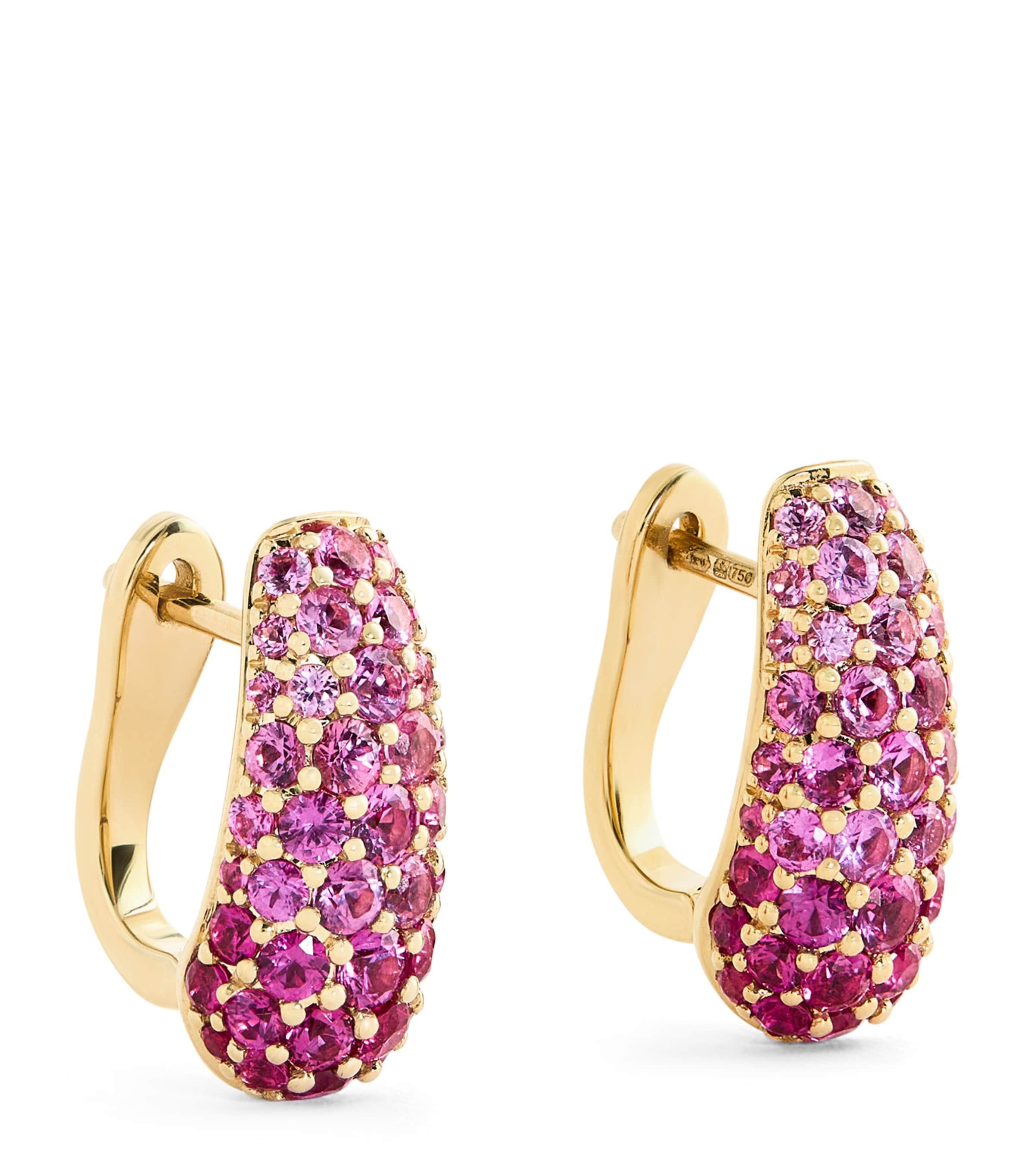 Emily P. Wheeler Yellow Gold and Pink Sapphire Holly Huggie Earrings | Fine Jewellery | Fine Earrings | Hoop Earrings | Designers | Emily P. Wheeler