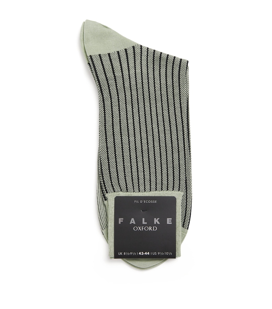 Falke Mens Cotton-Blend Oxford Stripe Socks Pale Olive Image 1