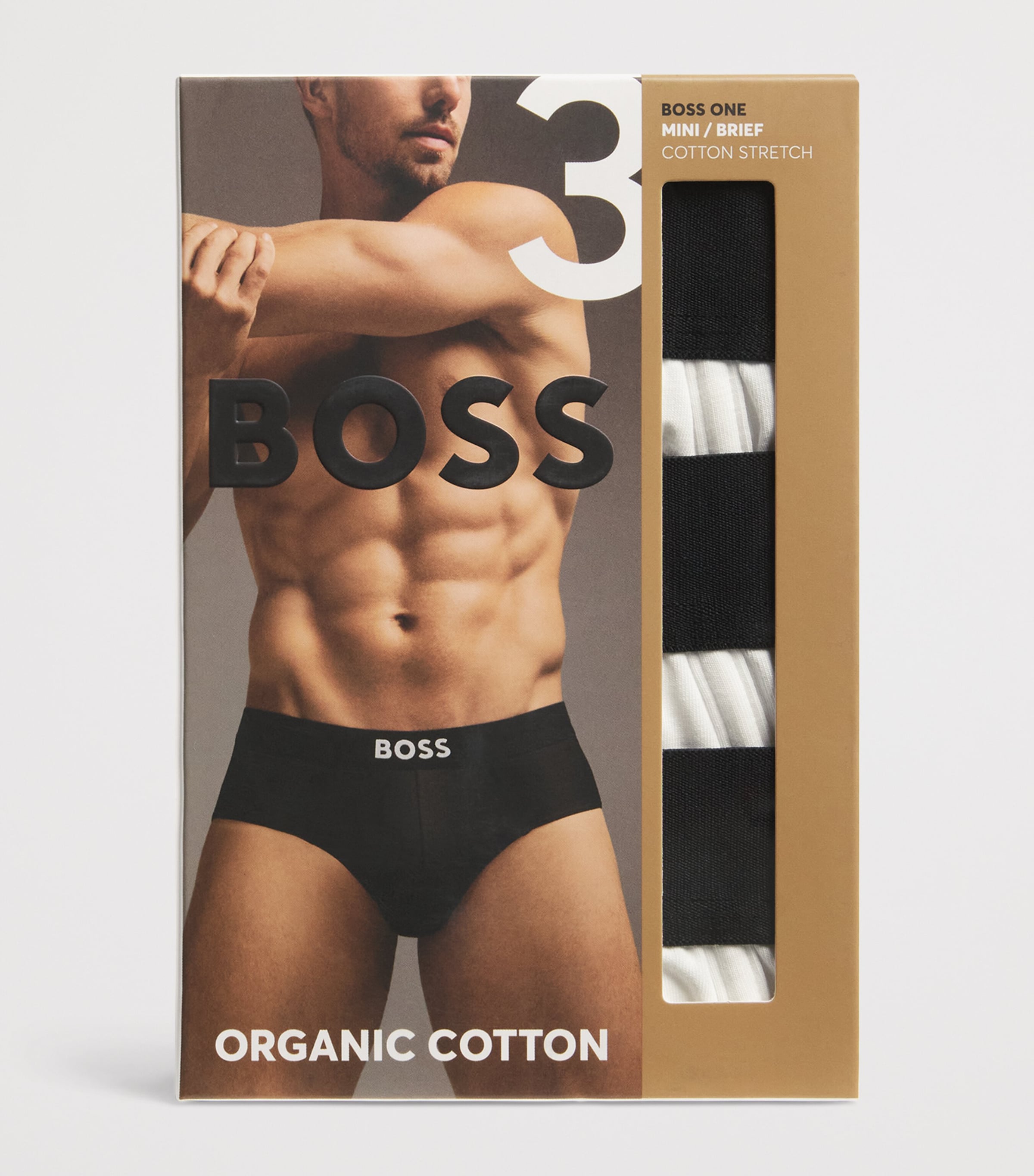 BOSS Mens Stretch-Cotton Boss One Briefs (Pack of 3) White Image 4