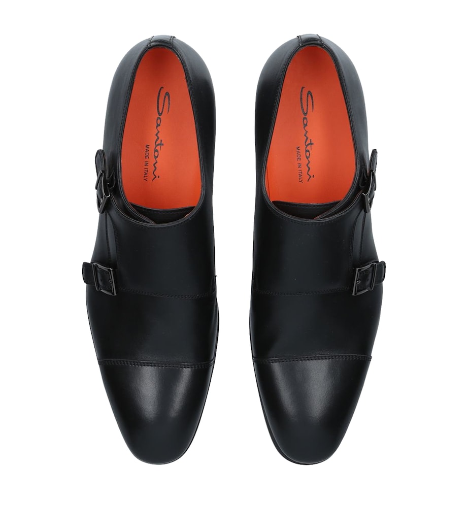 Leather New Simon Double Monk Shoes BLACK Image 4
