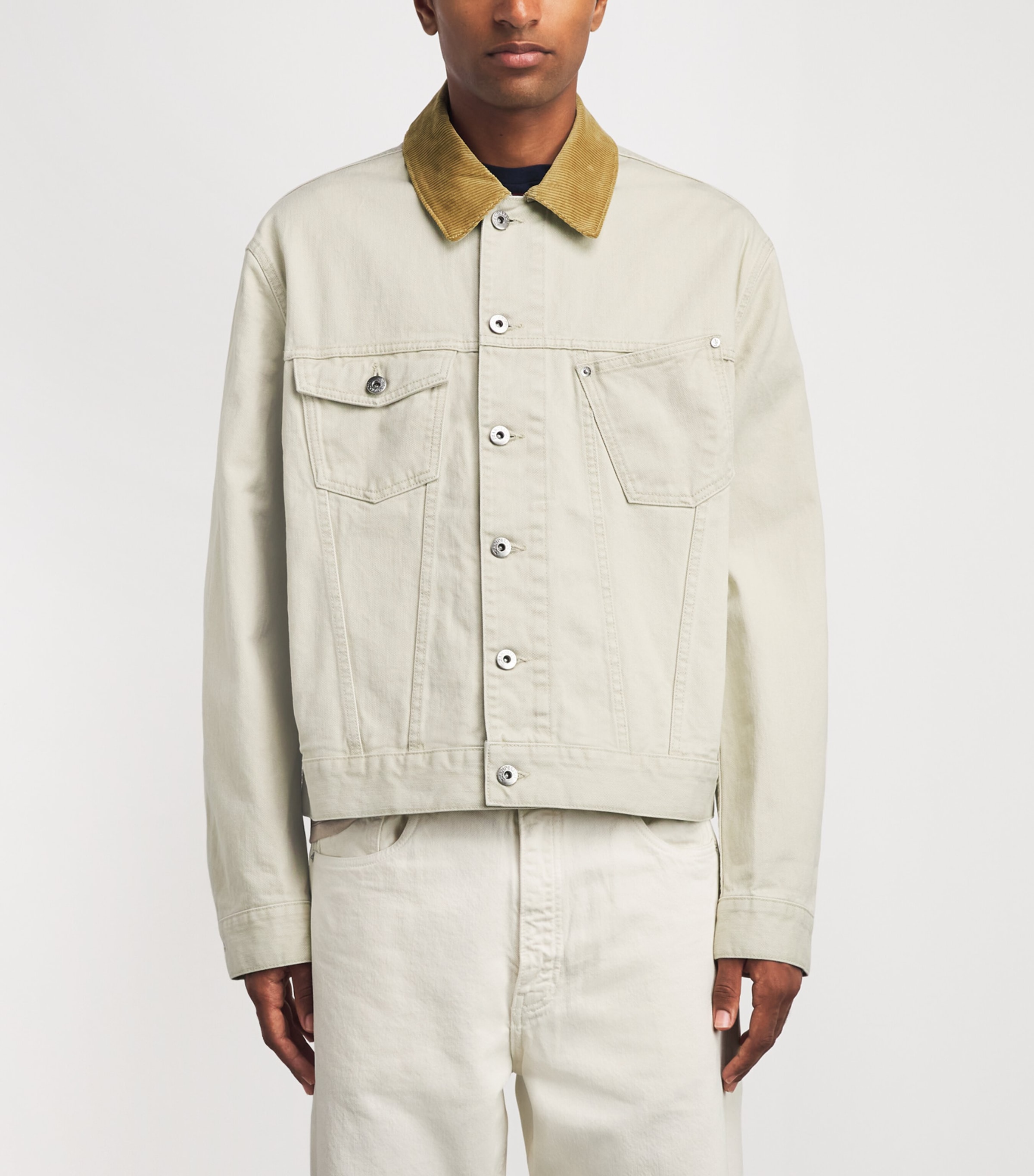 JW Anderson Mens Corduroy-Collar Denim Jacket Ecru Image 4
