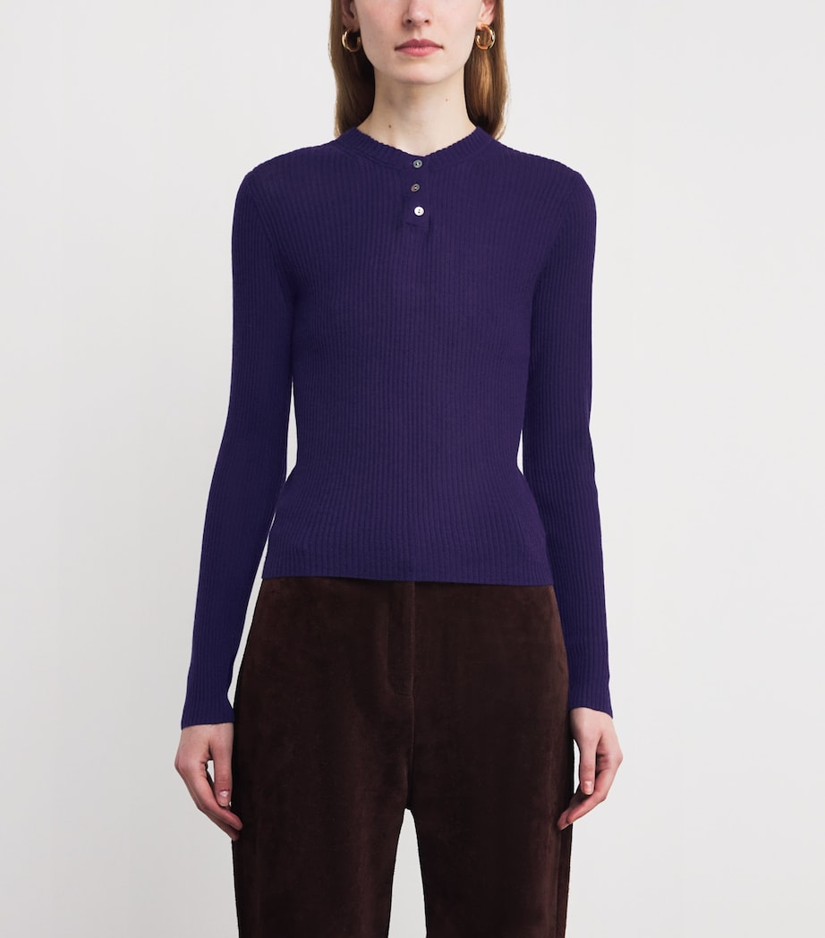 Ribbed Henley Top 424DIR-DEEP IRIS Image 3