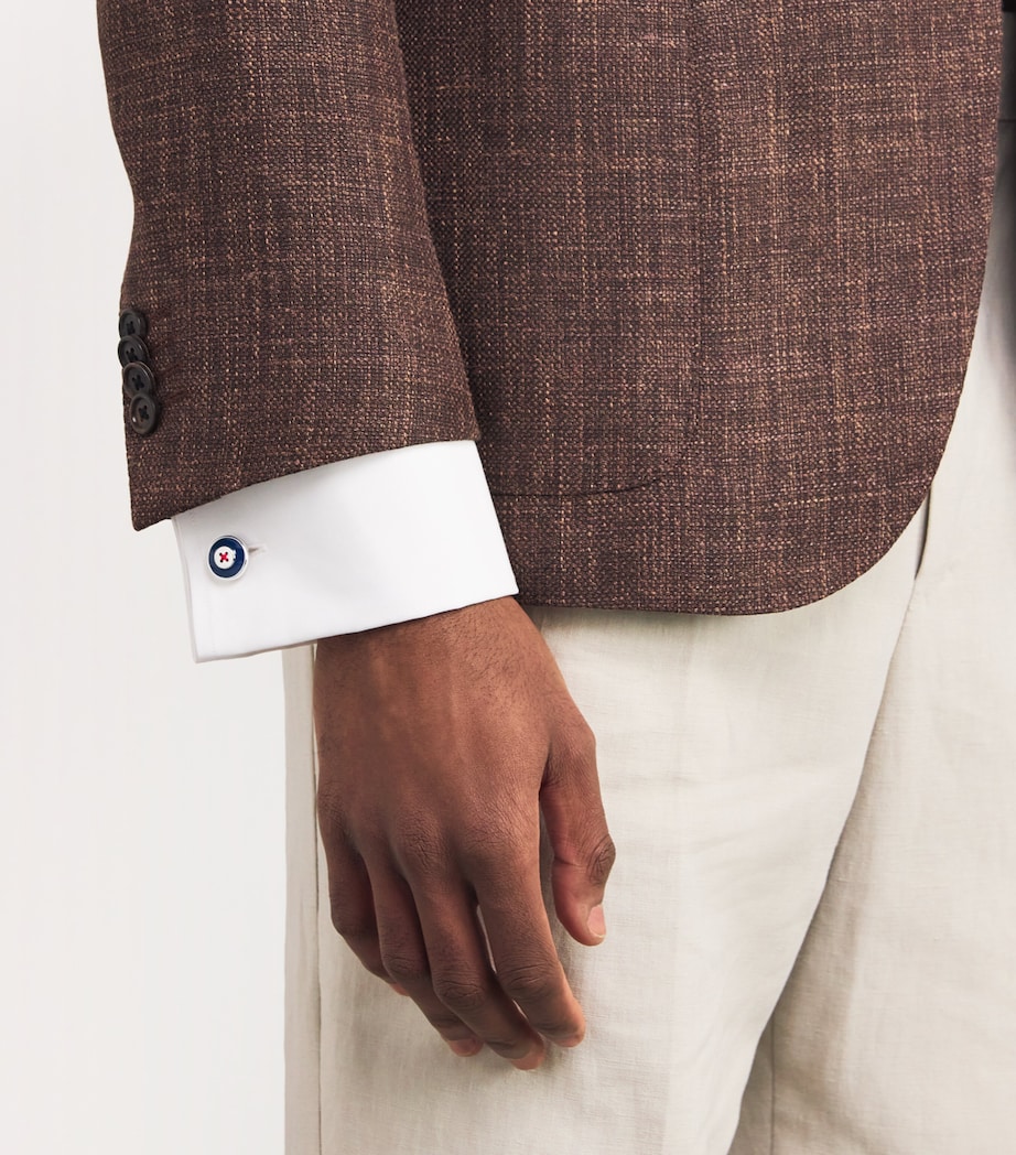 Babette Wasserman Enamel Thread-Detail Round Cufflinks Blue Image 2