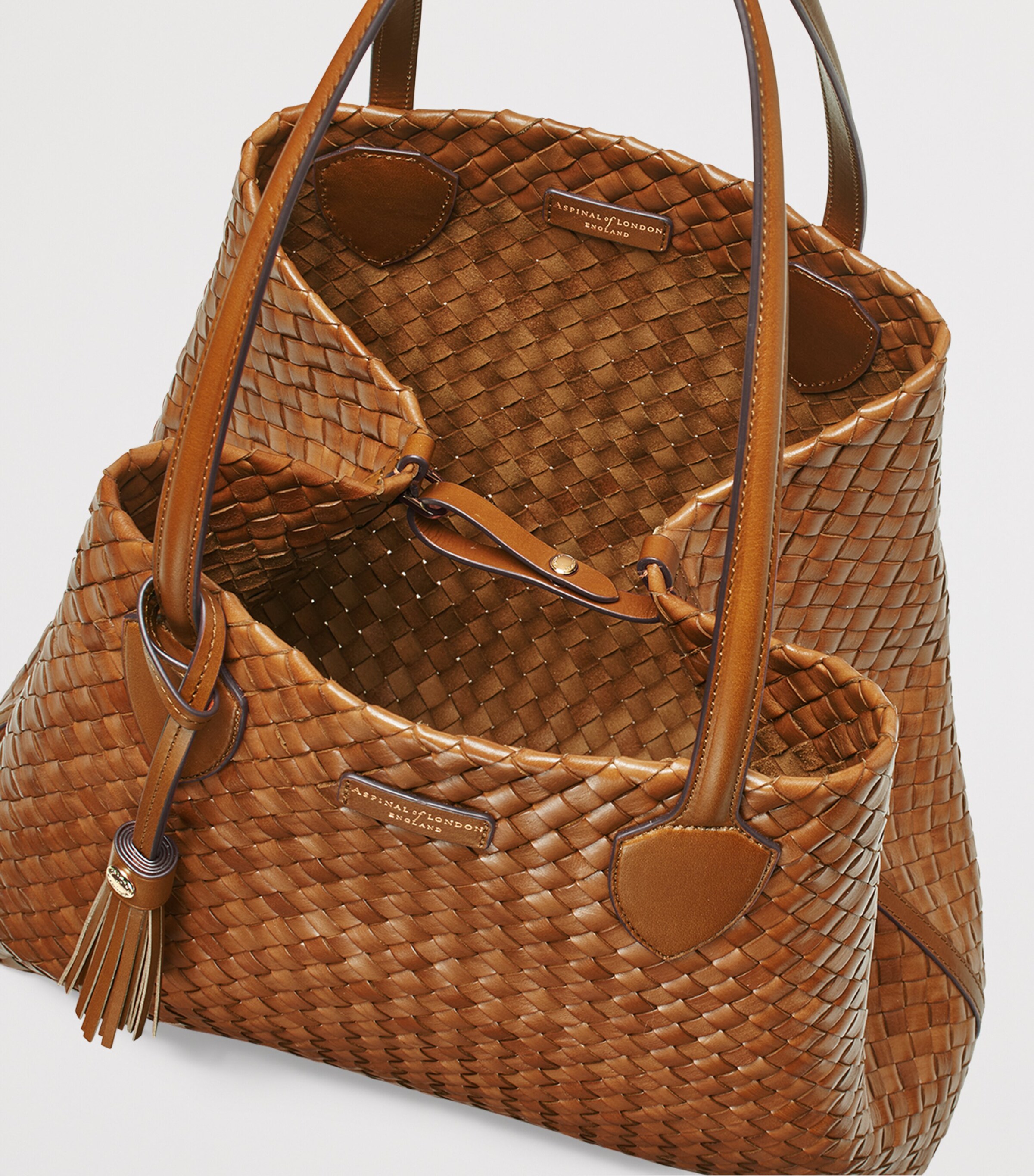 Large Woven Leather London Tote Bag TAN Image 7
