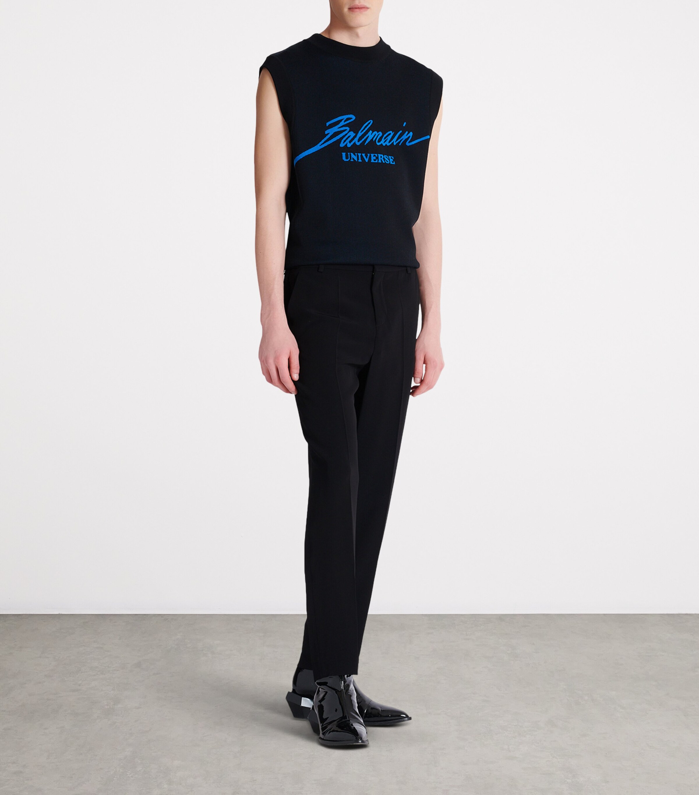 Balmain Mens Crepe Straight-Leg Trousers Noir Image 6