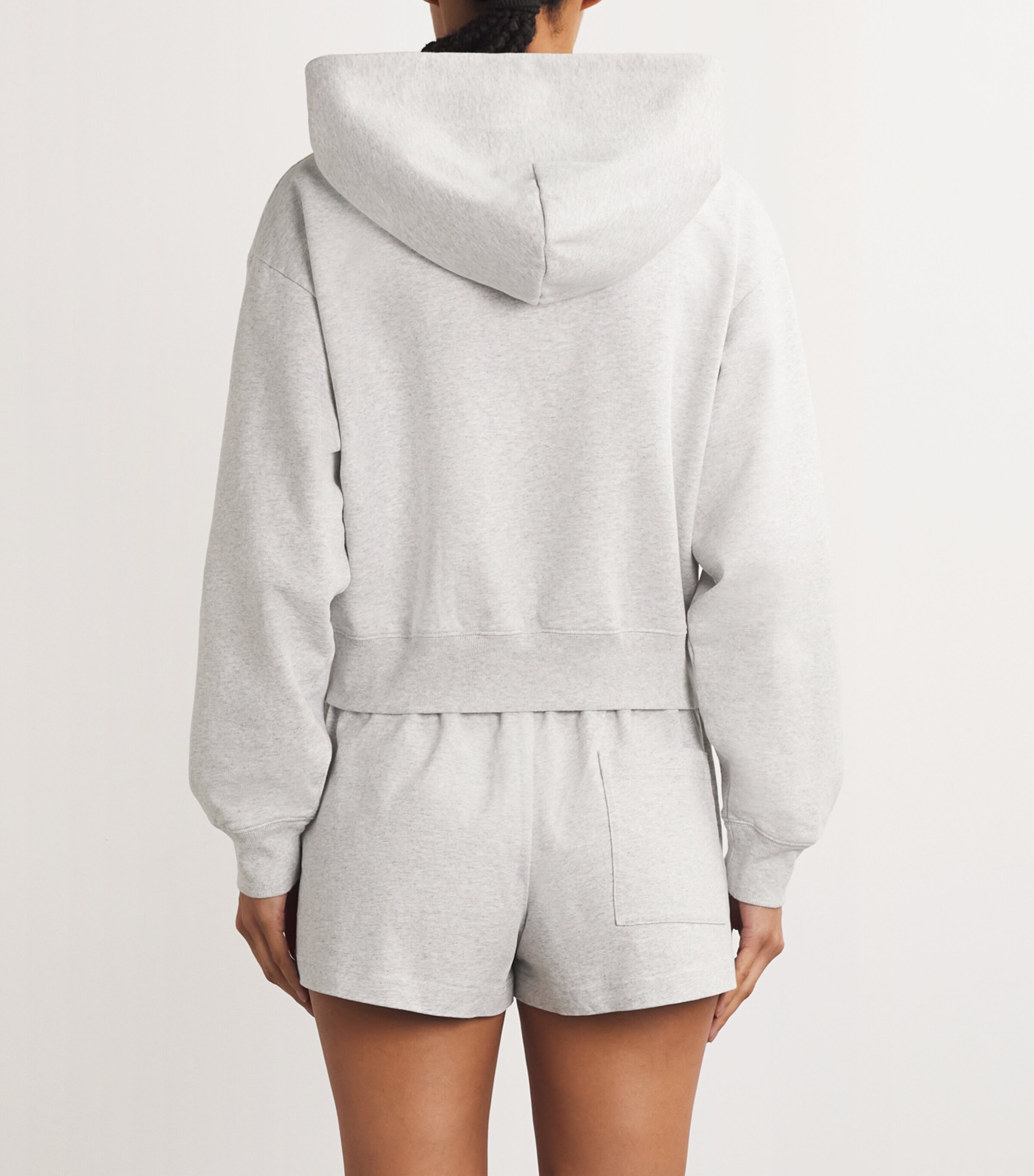 Sporty & Rich Womens Cotton Cropped Wellness Hoodie Heather Gray Navy Image 4