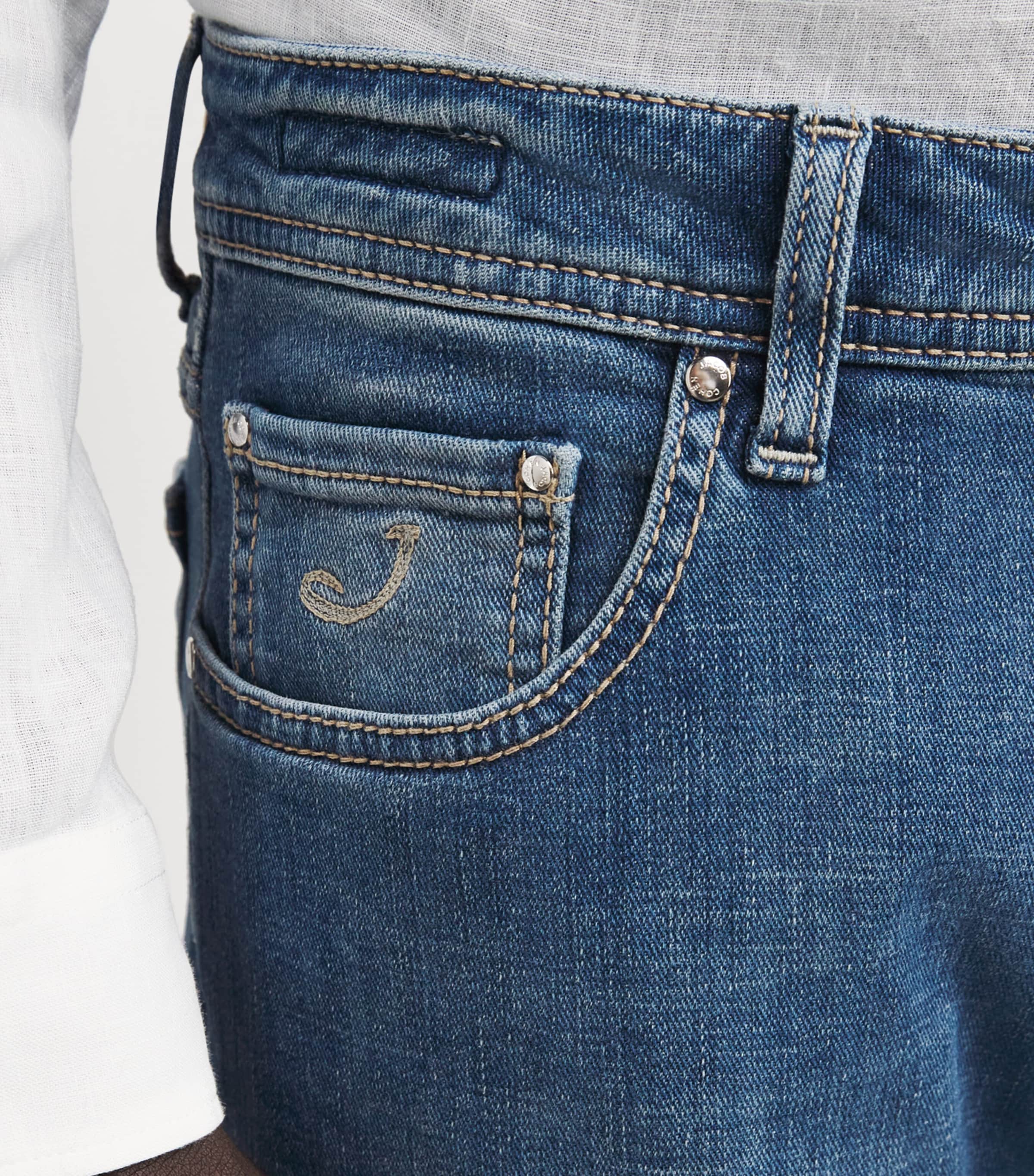 JACOB COHËN Mens Limited Edition Pony Hair-Patch Bard Tapered Jeans Medium Blue Image 3