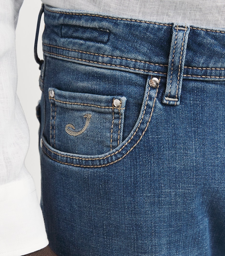 JACOB COHËN Mens Limited Edition Pony Hair-Patch Bard Tapered Jeans Medium Blue Image 3