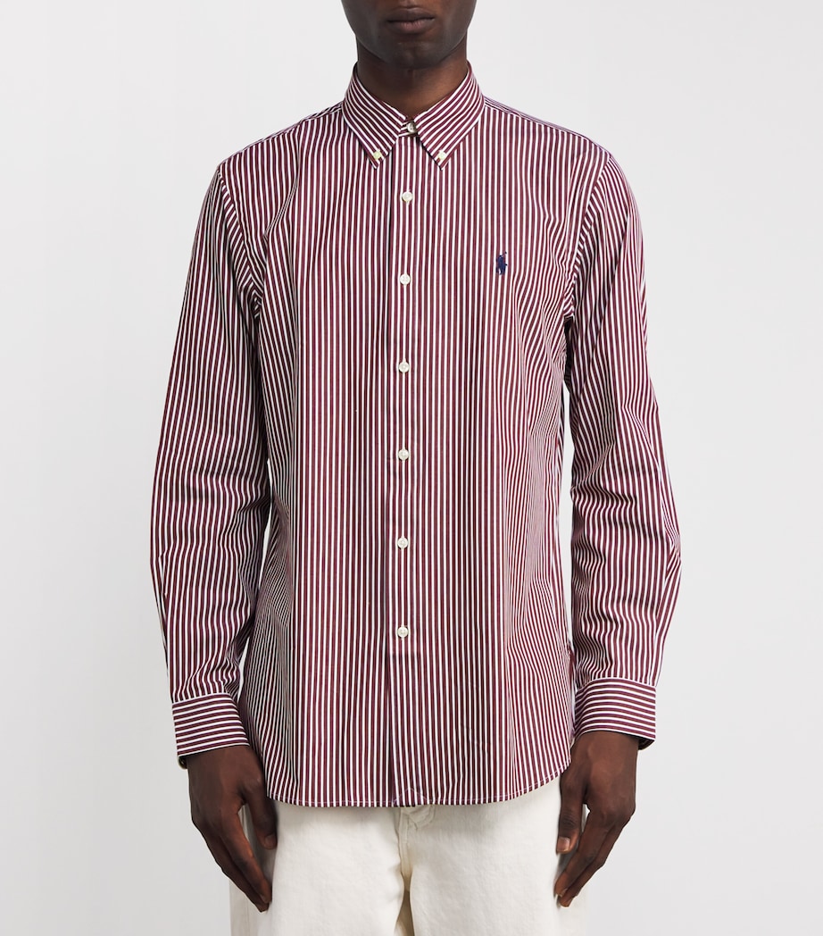 Cotton Polo Pony Stripe Shirt RED Image 3