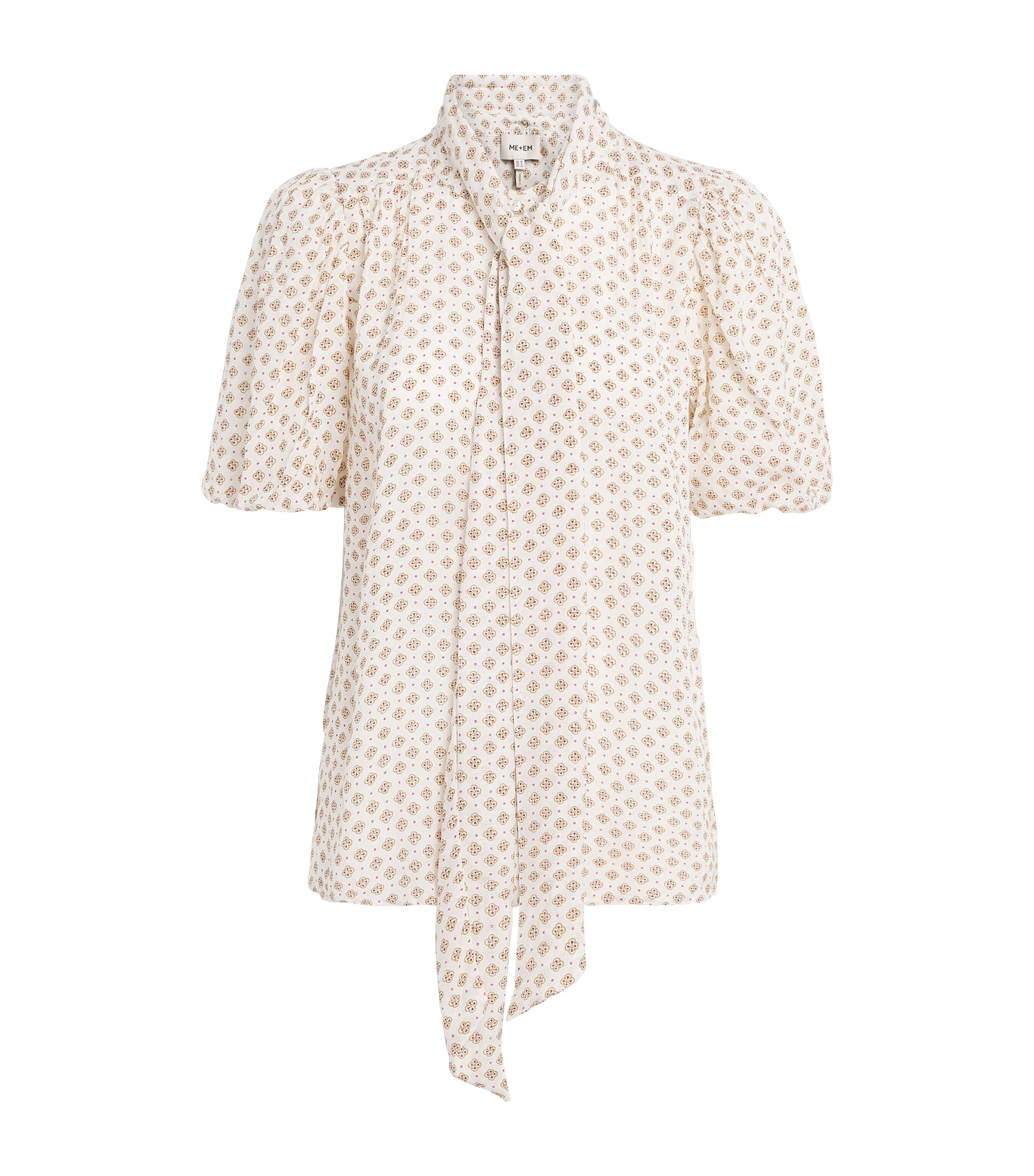 ME+EM Womens Silk-Cotton Printed Blouse Light Cream Multi Image 1