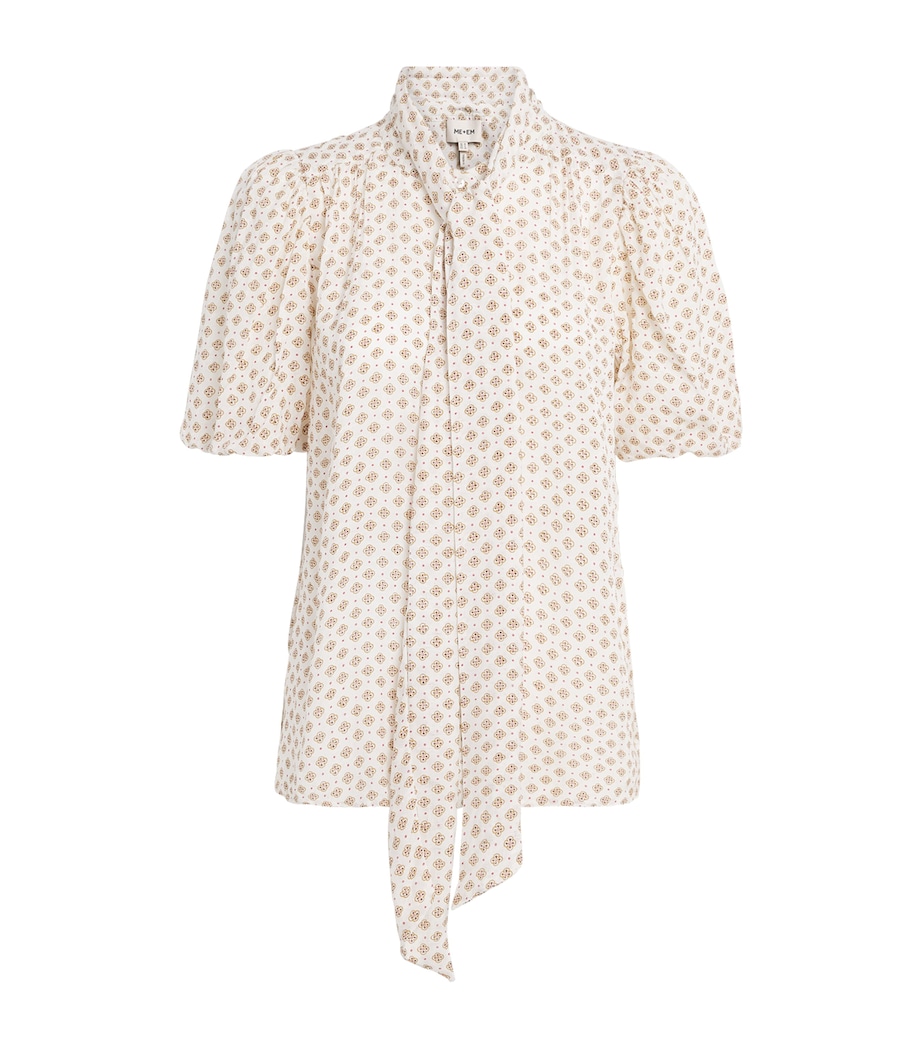 ME+EM Womens Silk-Cotton Printed Blouse Light Cream Multi Image 1