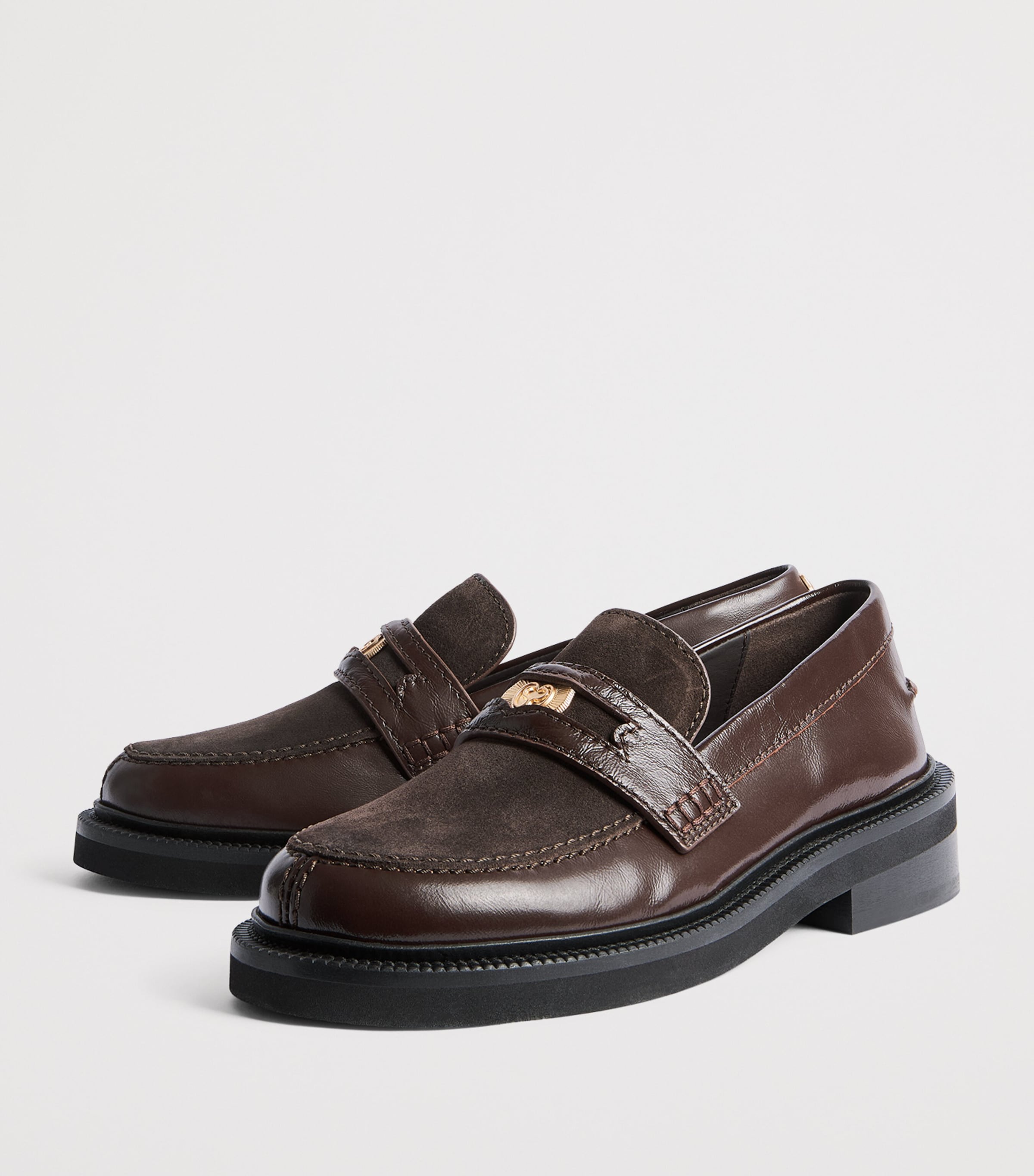 Maje Leather-Suede Penny Loafers Dark Brown Image 3