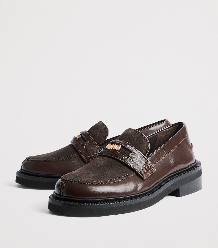 Maje Leather-Suede Penny Loafers Dark Brown Image 3