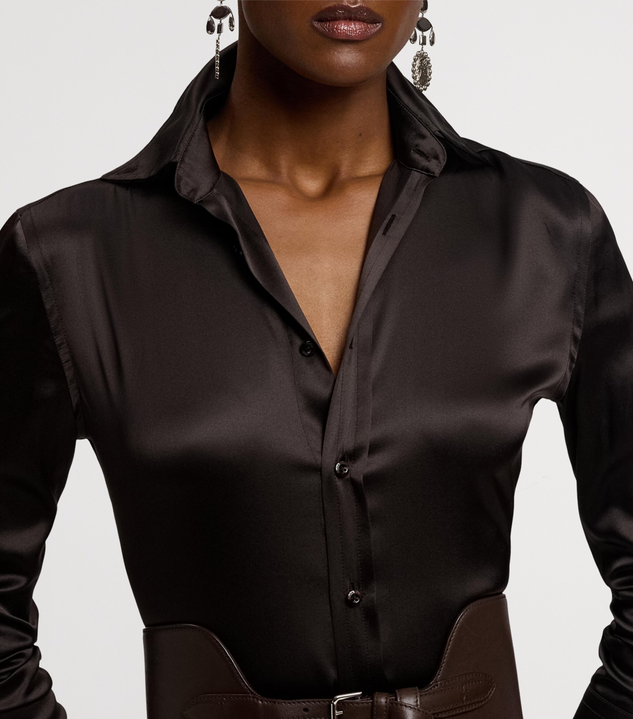 Ralph Lauren Collection Womens Silk-Blend Cameron Shirt Dark Brown Image 7