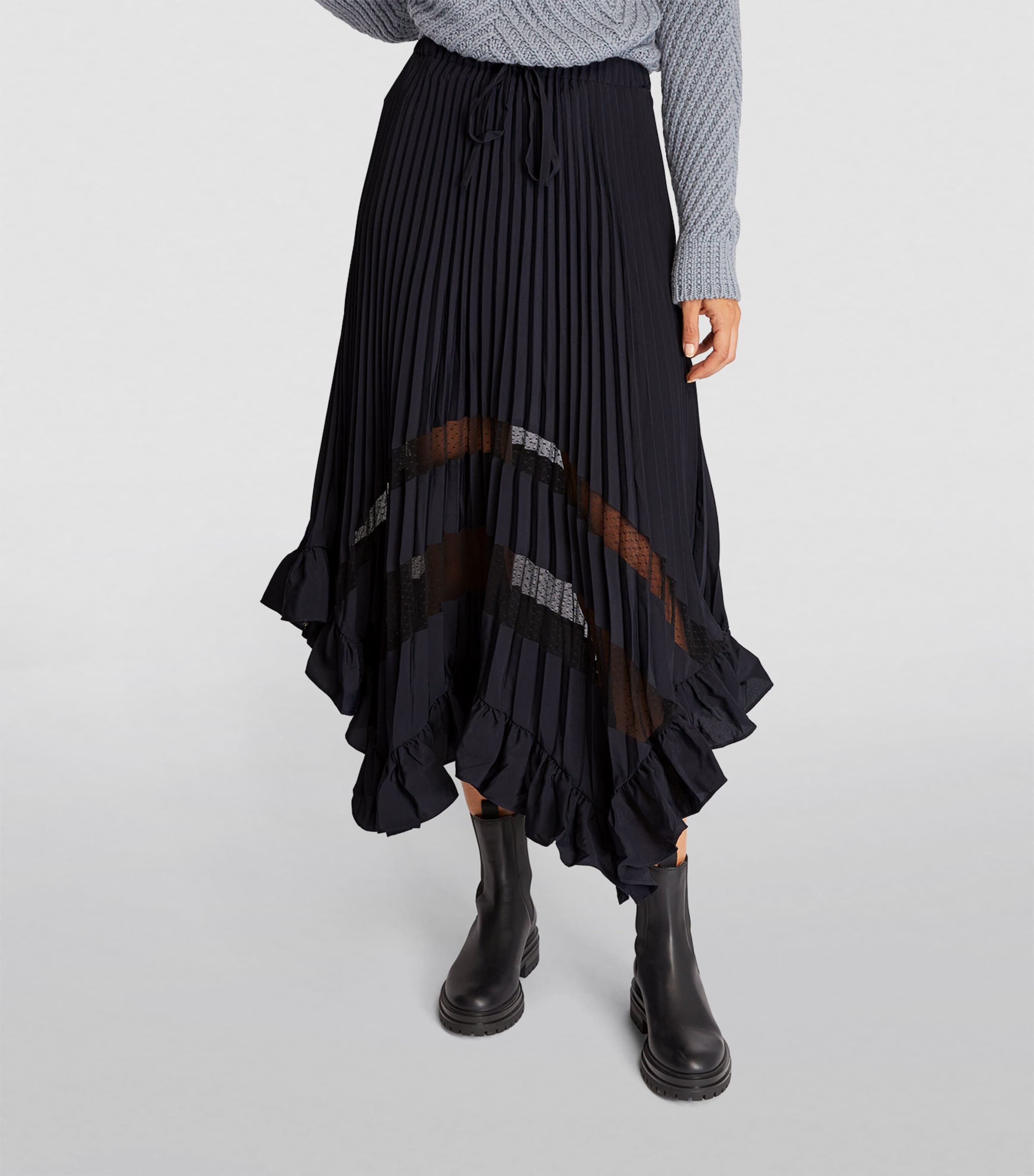 Pleated Asymmetric Midi Skirt NAVY Image 3