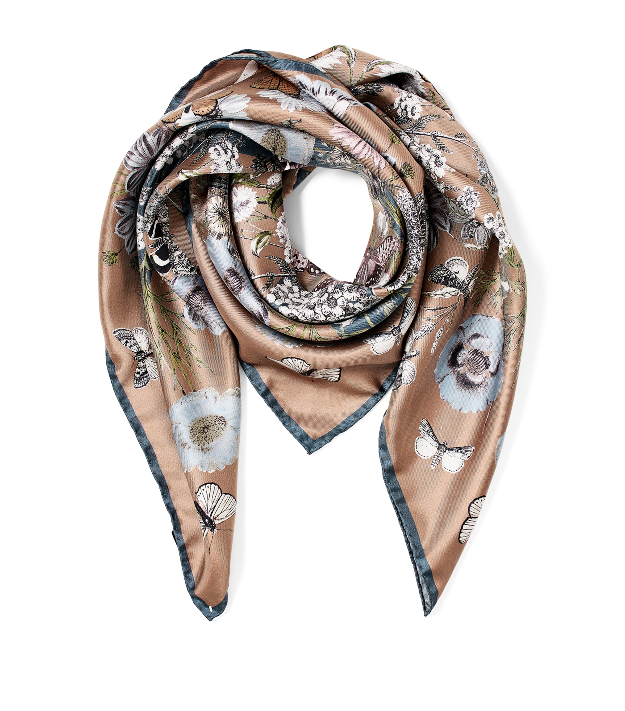 Silk Printed Square Scarf LATTE Image 3
