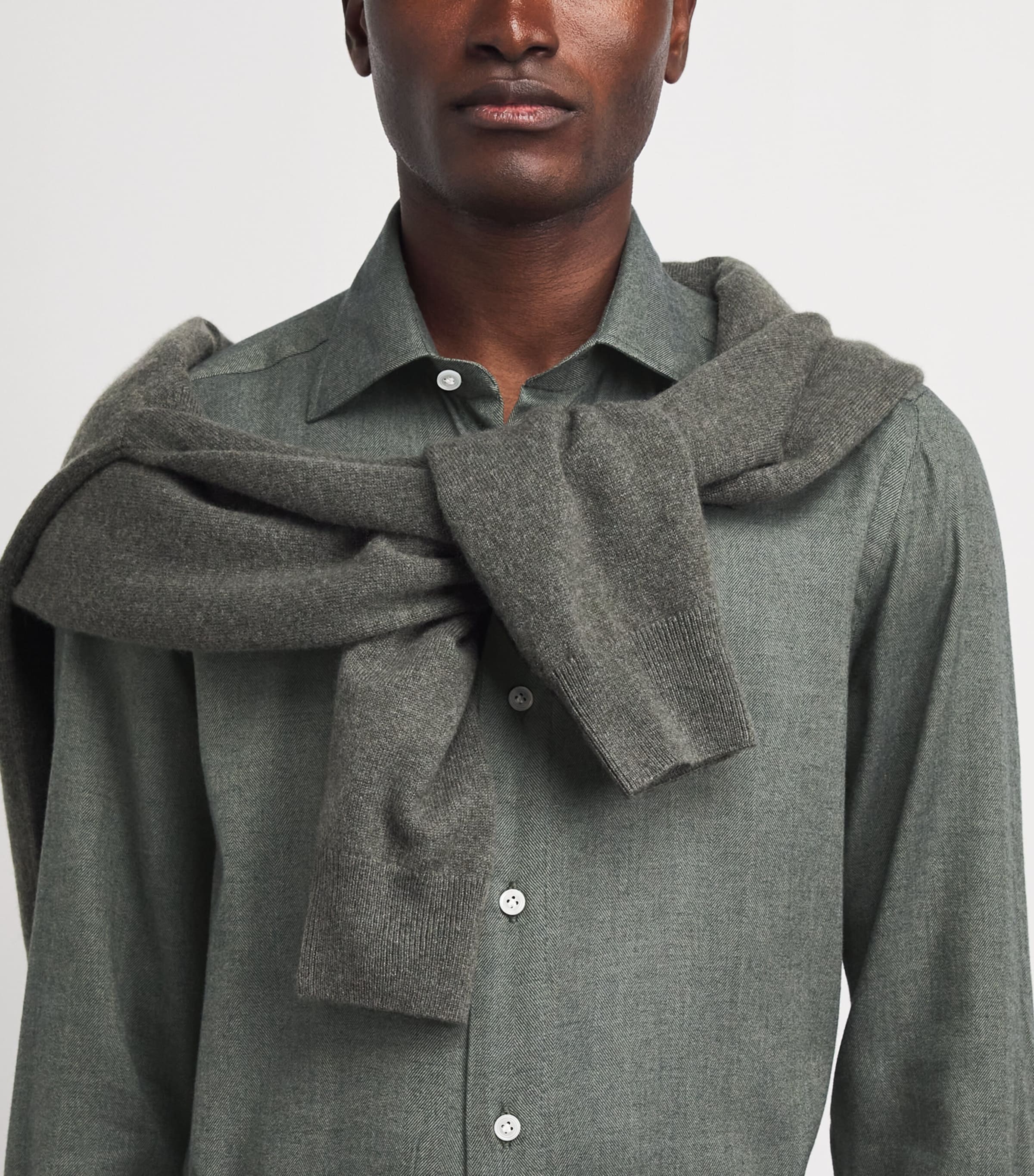 100HANDS Mens Herringbone Shirt Green Image 3