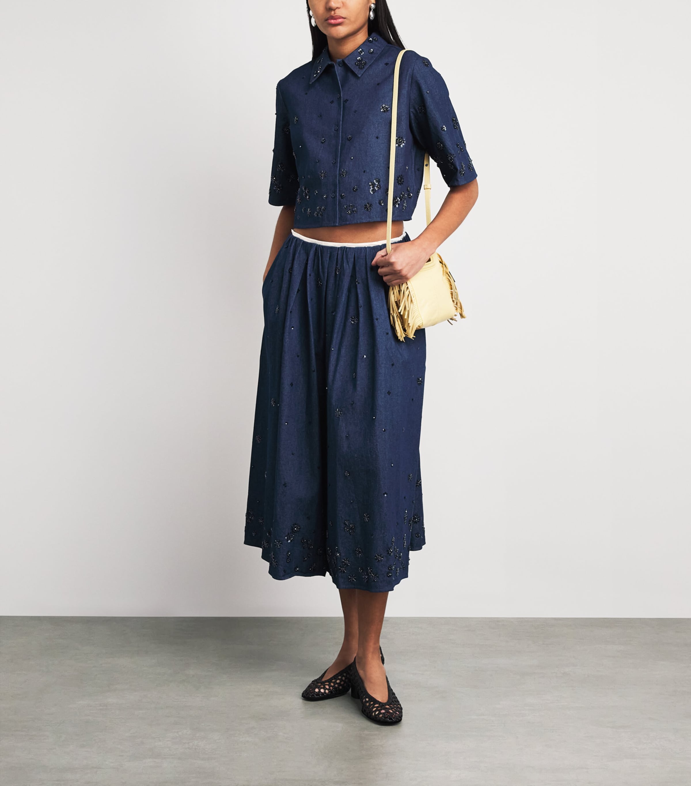 Maje Womens Denim Embellished Midi Skirt Navy Image 2