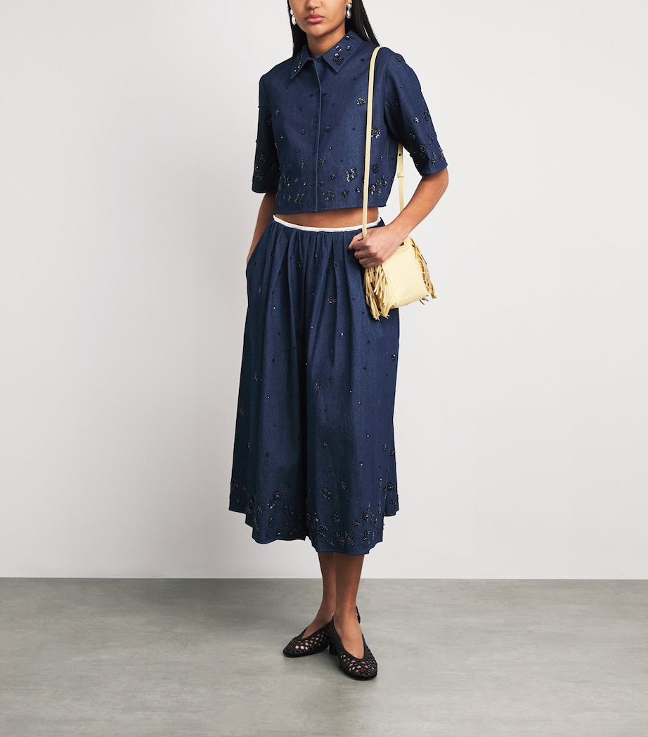 Maje Womens Denim Embellished Midi Skirt Navy Image 2