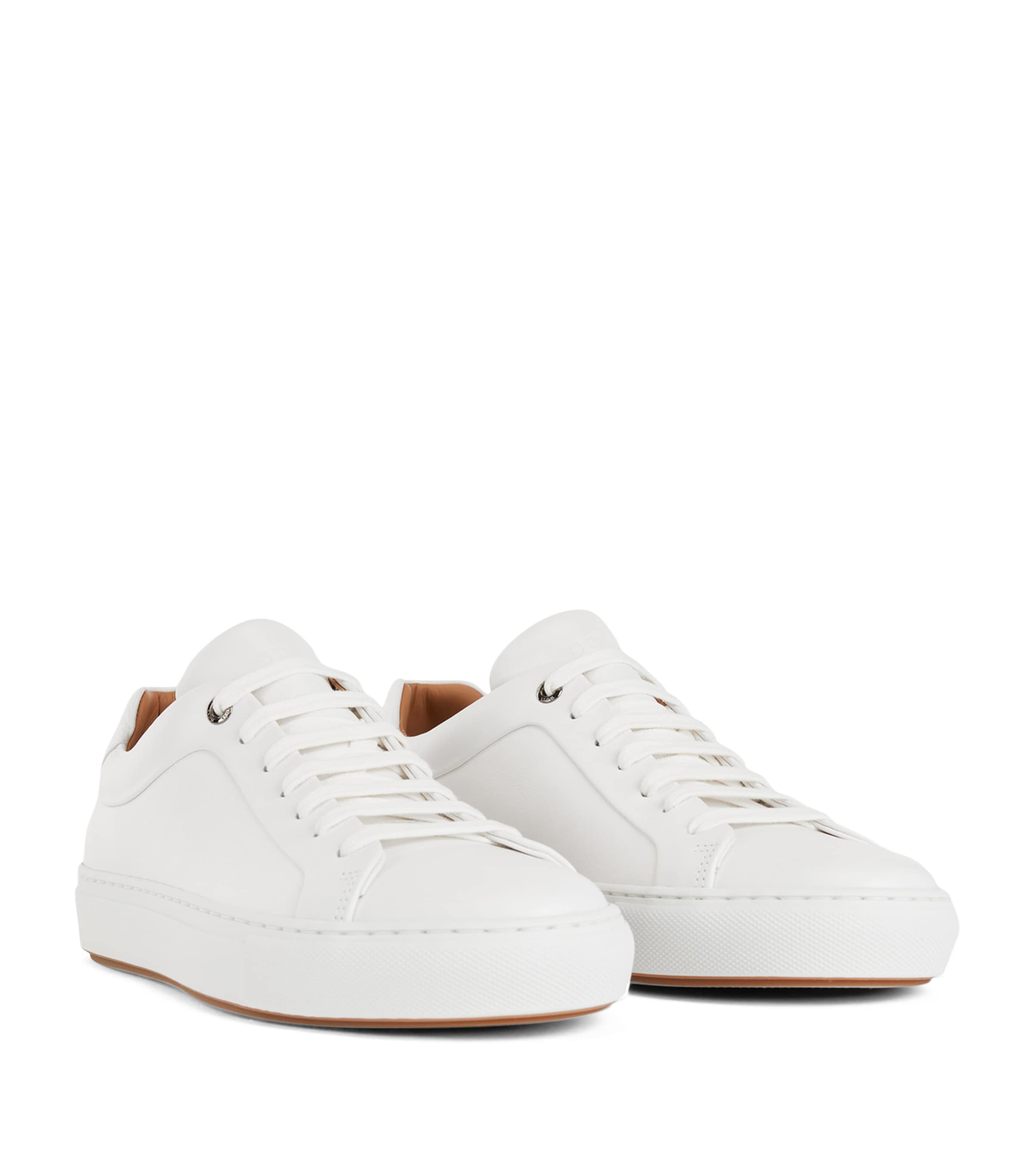 Hugo Boss Gary Tenn Mens Leather Low-top Trainers With Branded Lace Loop Nos In White