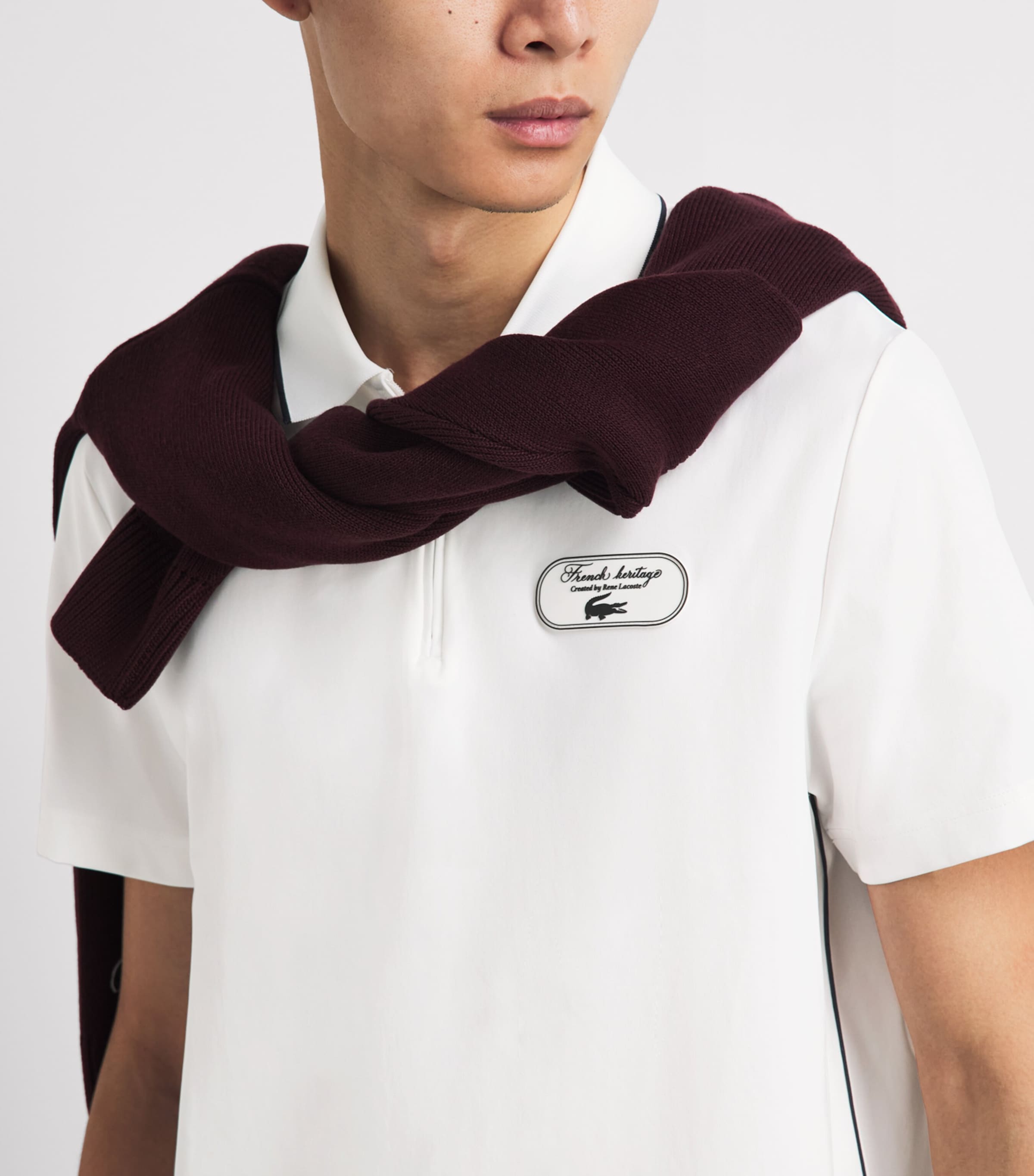 Lacoste Mens Tennis Heritage Ultra-Dry Zip-Up Polo Shirt Flour/navy Blue Image 3