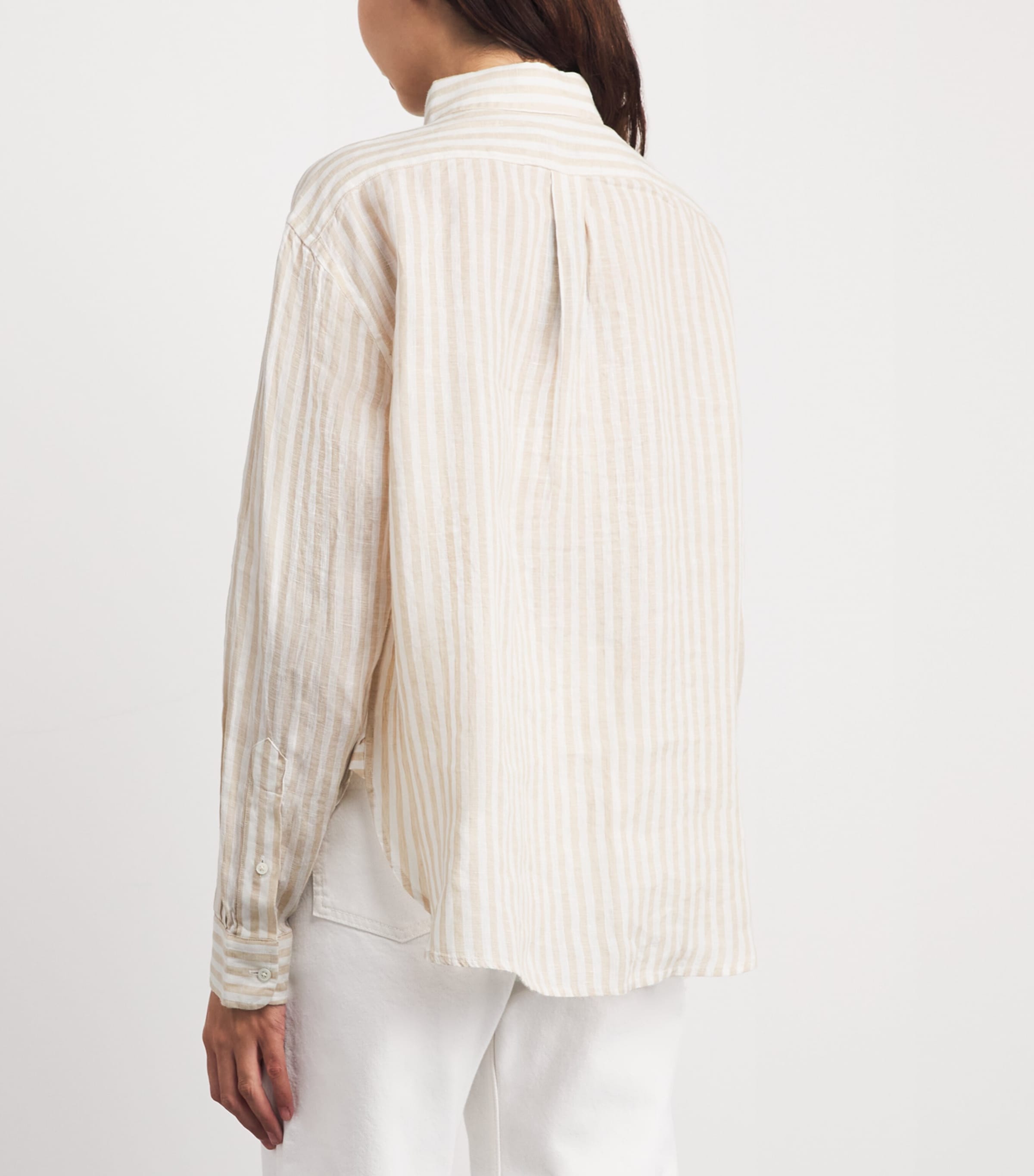 Polo Ralph Lauren Womens Linen Cropped Stripe Shirt Dune Tan/white Image 5