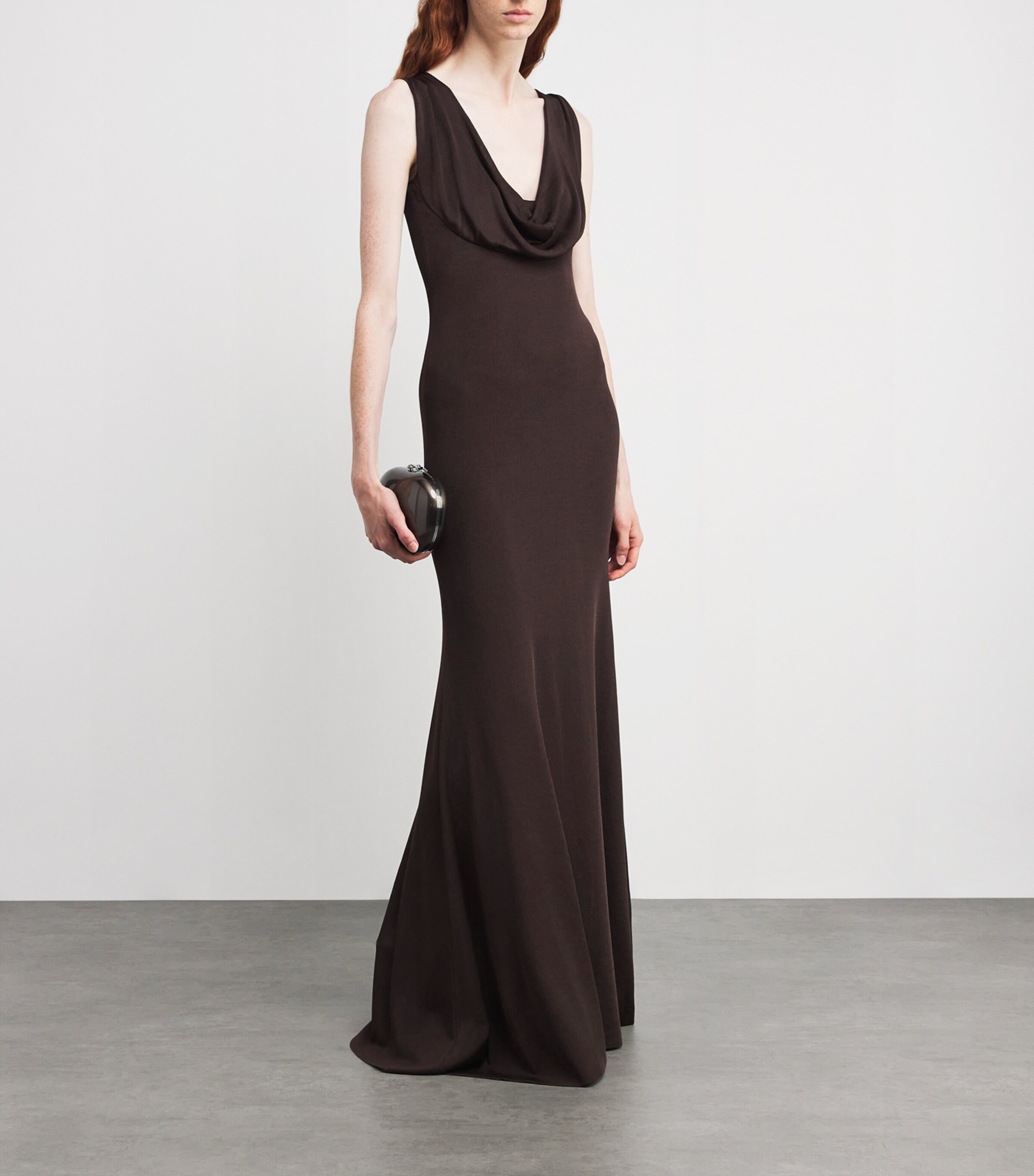 Knitted Draped Maxi Dress BROWN Image 2