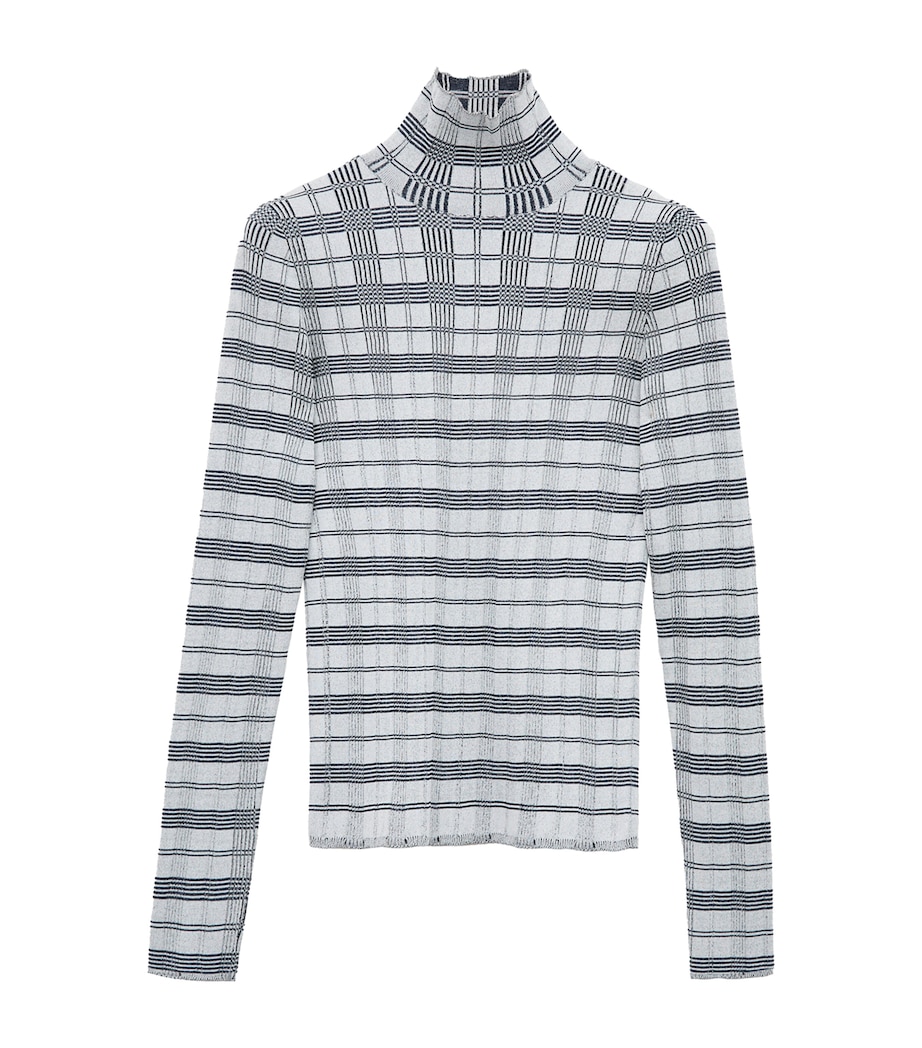 LOEWE Womens Check Jacquard High-Neck Top White/navy Image 1