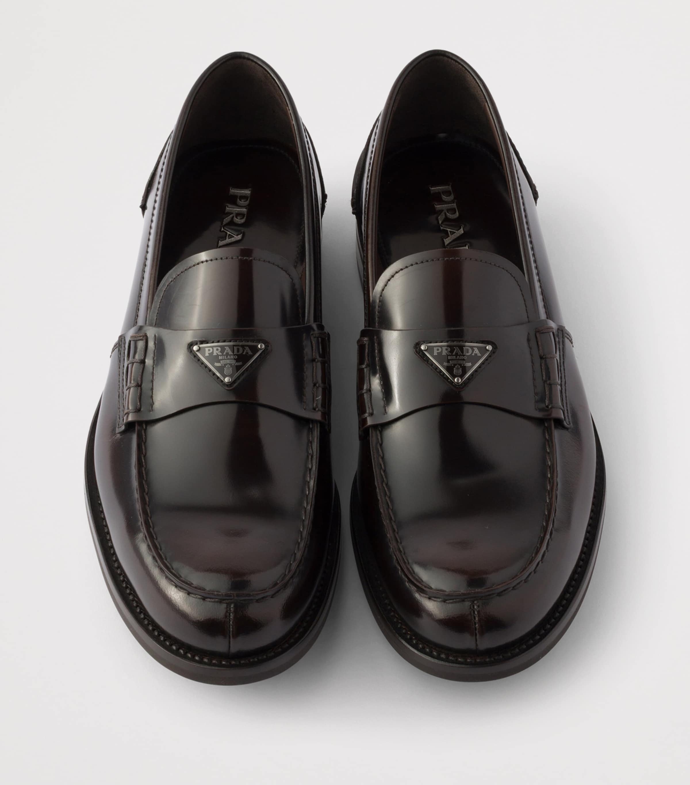 Prada Brushed Leather Triangle Loafers Brown Image 3