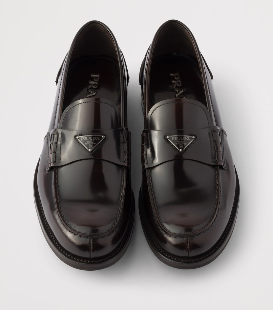 Prada Brushed Leather Triangle Loafers Brown Image 3