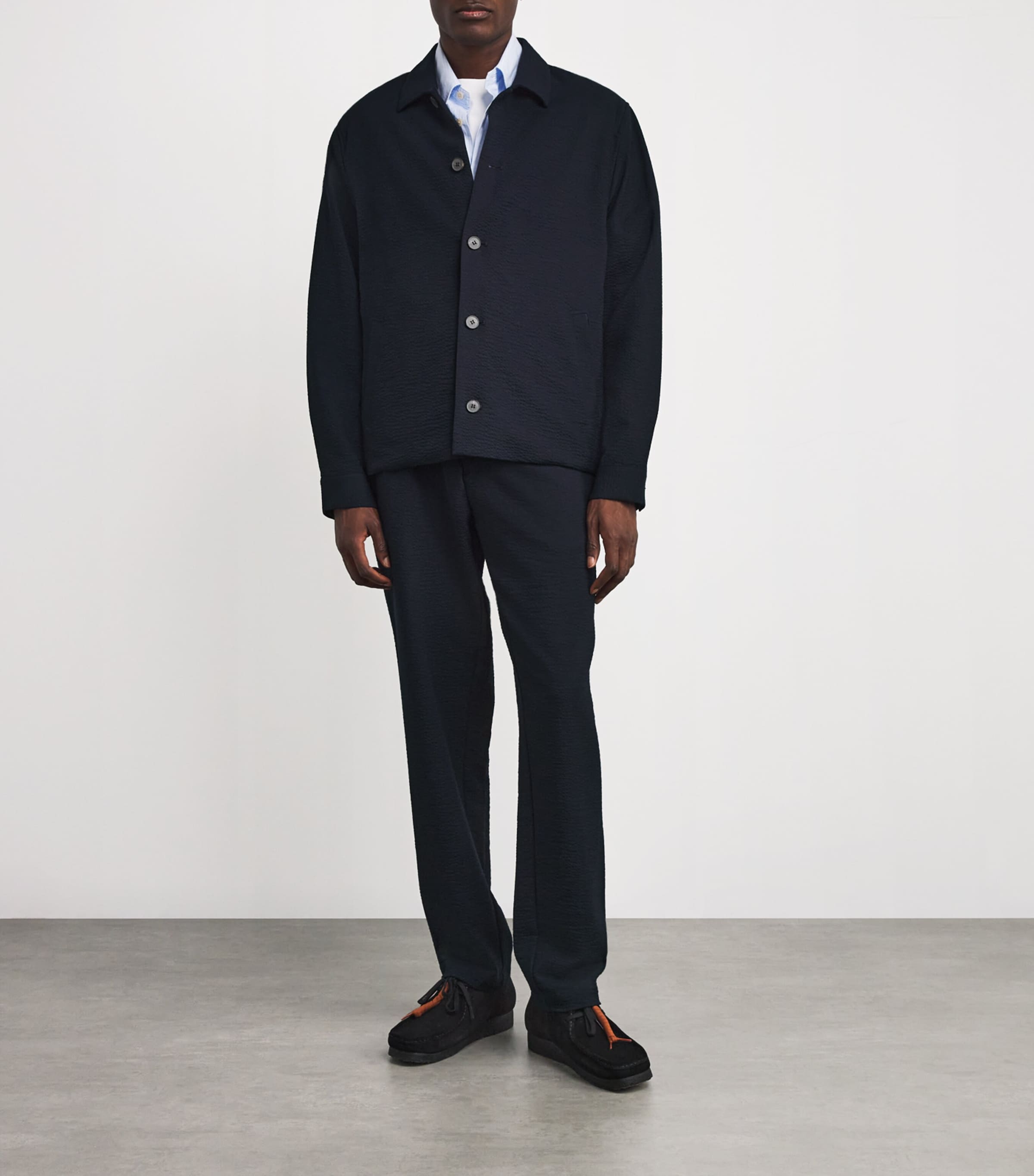 Sunspel Mens Stretch-Wool Seersucker Jacket Buaa Navy Image 2