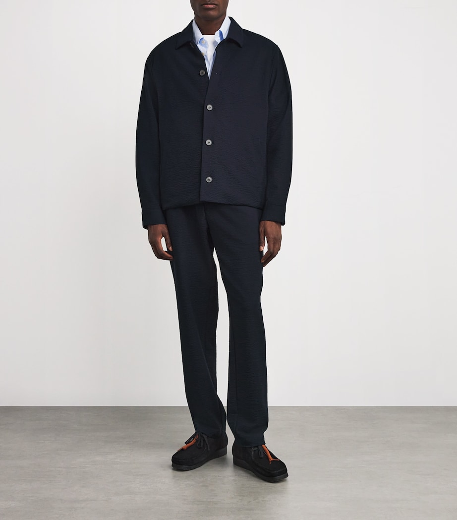 Sunspel Mens Stretch-Wool Seersucker Jacket Buaa Navy Image 2