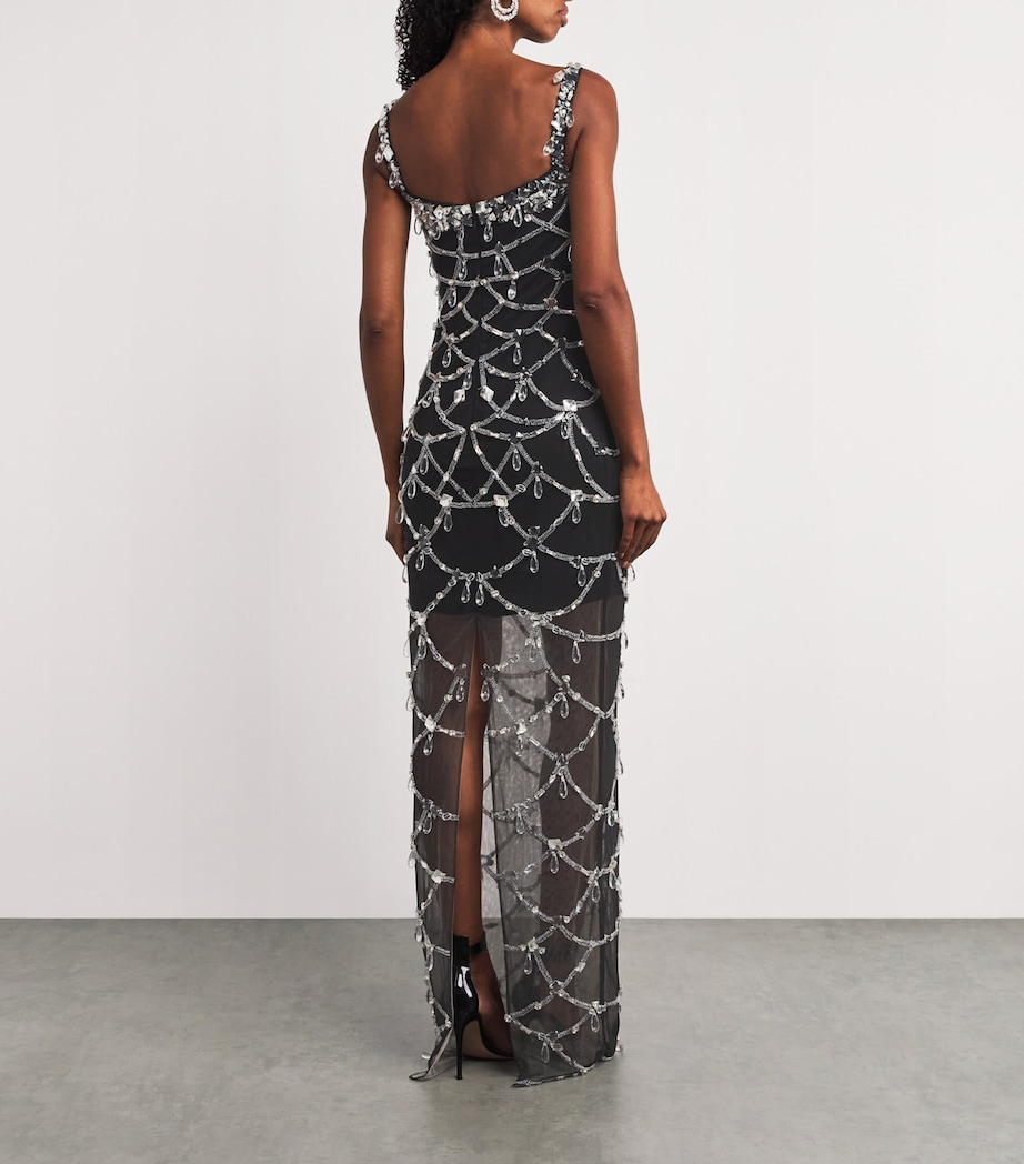 Sheer-Tulle Crystal Gown BLACK/SILVER Image 3