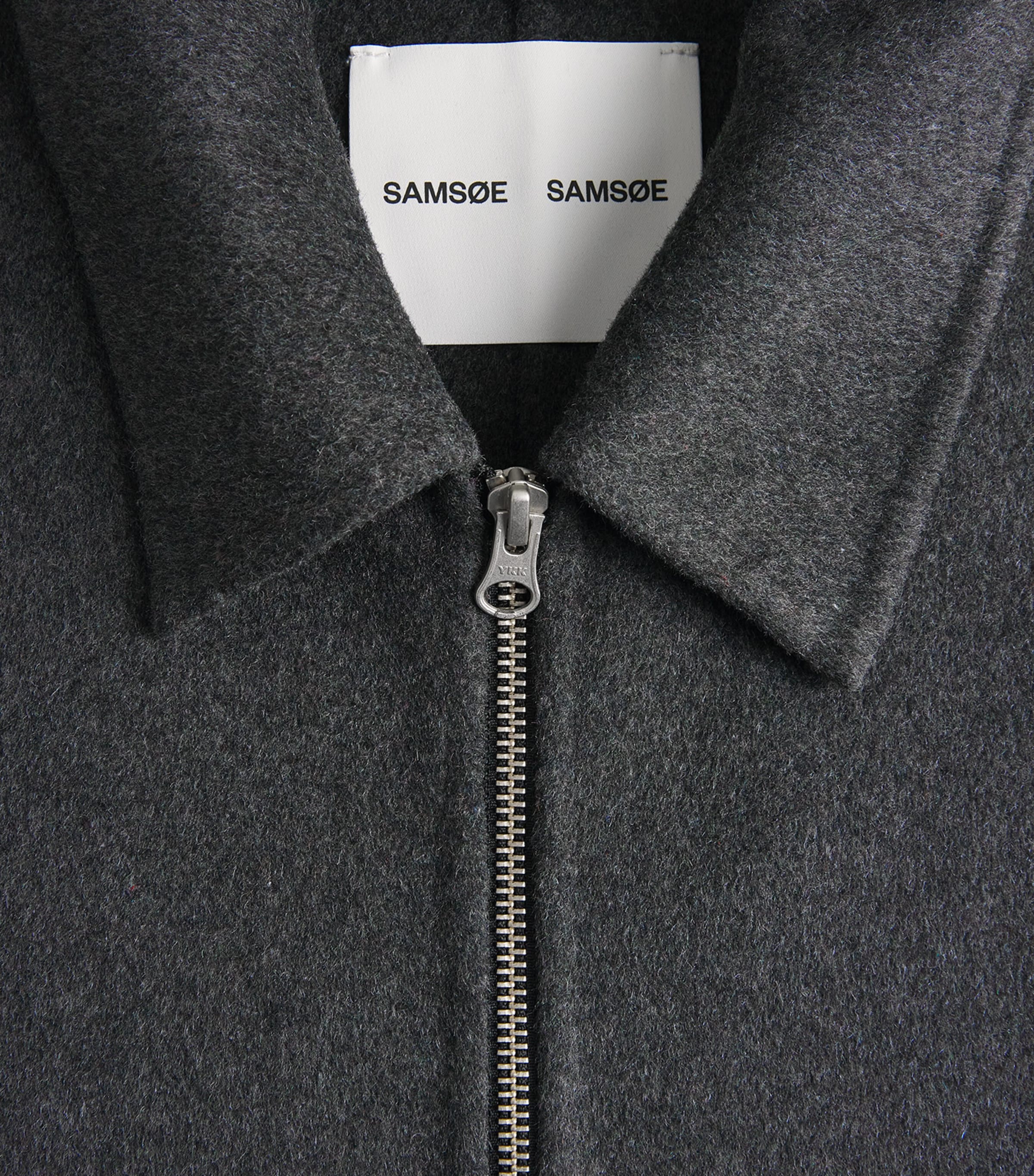 Samsøe Samsøe Mens Recycled Wool-Blend Sapaulo Overshirt Dark Grey Mel. Image 6