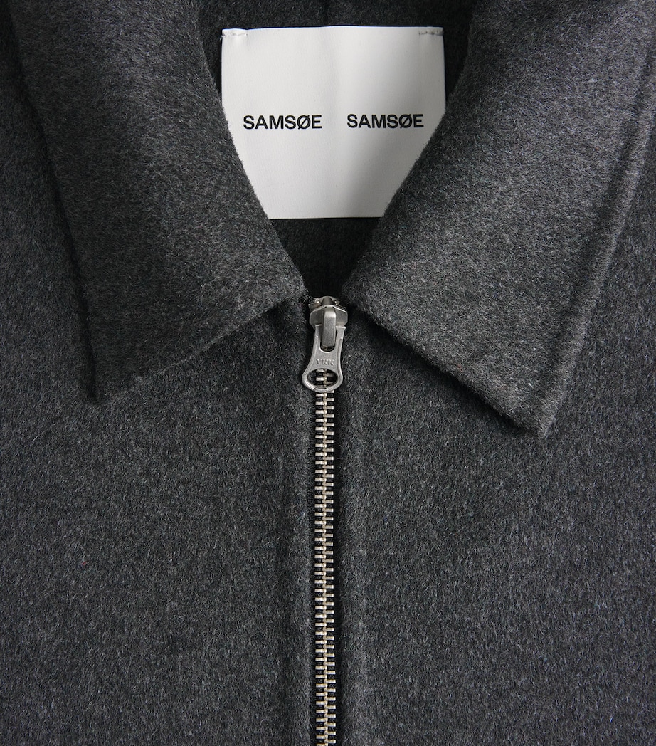 Samsøe Samsøe Mens Recycled Wool-Blend Sapaulo Overshirt Dark Grey Mel. Image 6