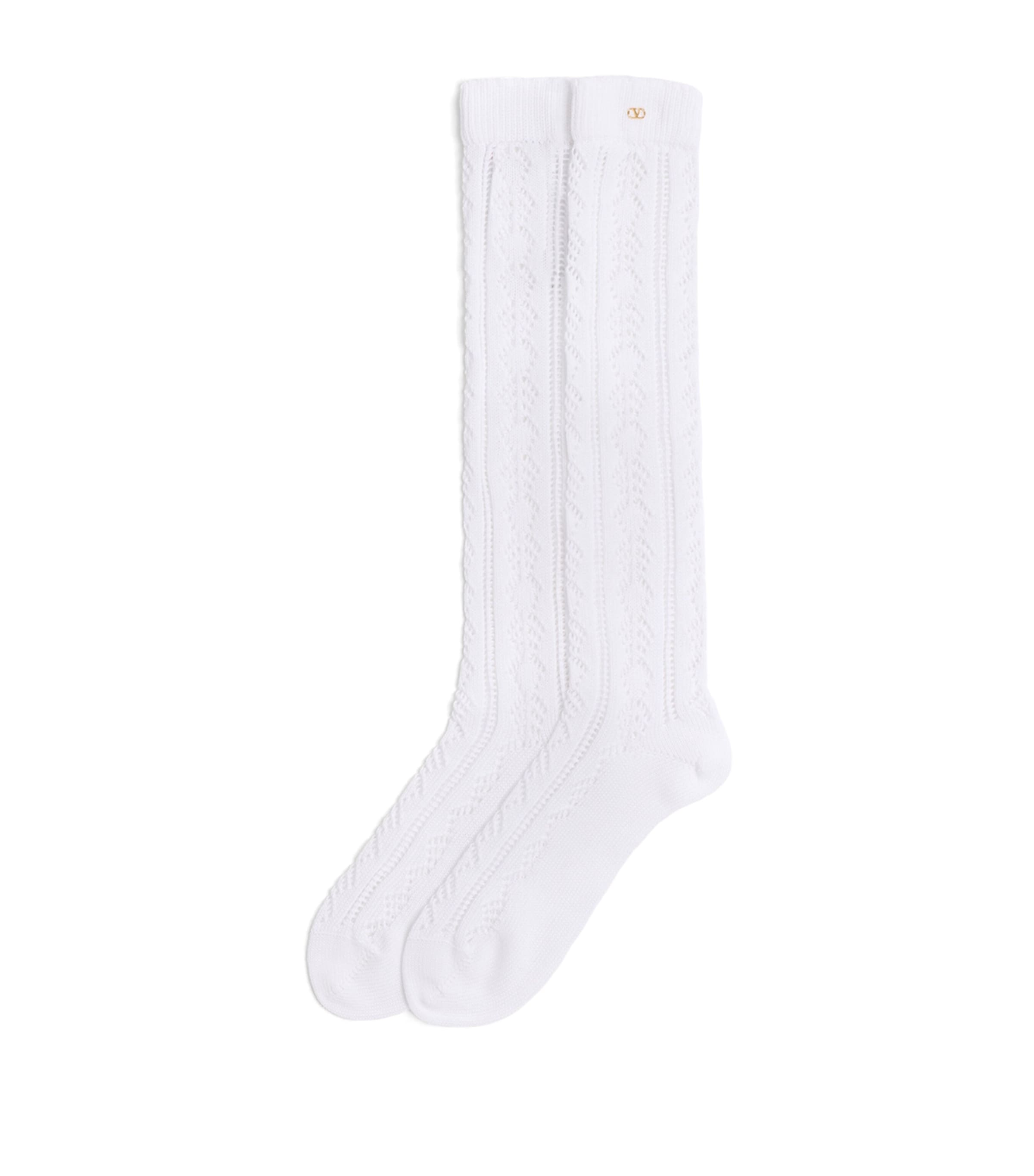 Valentino Perforated Cotton Socks For In White
