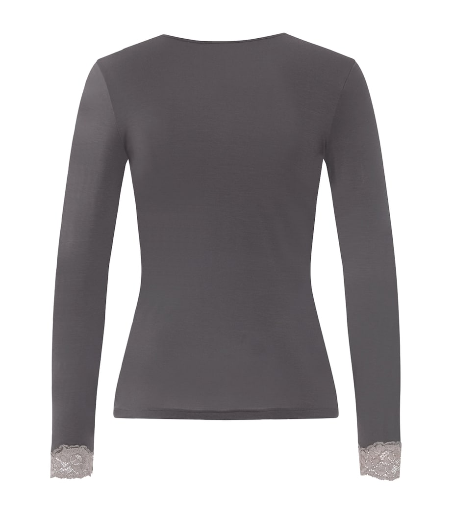 Hanro Womens Lace-Trim Long-Sleeve T-Shirt Boulevard Image 3